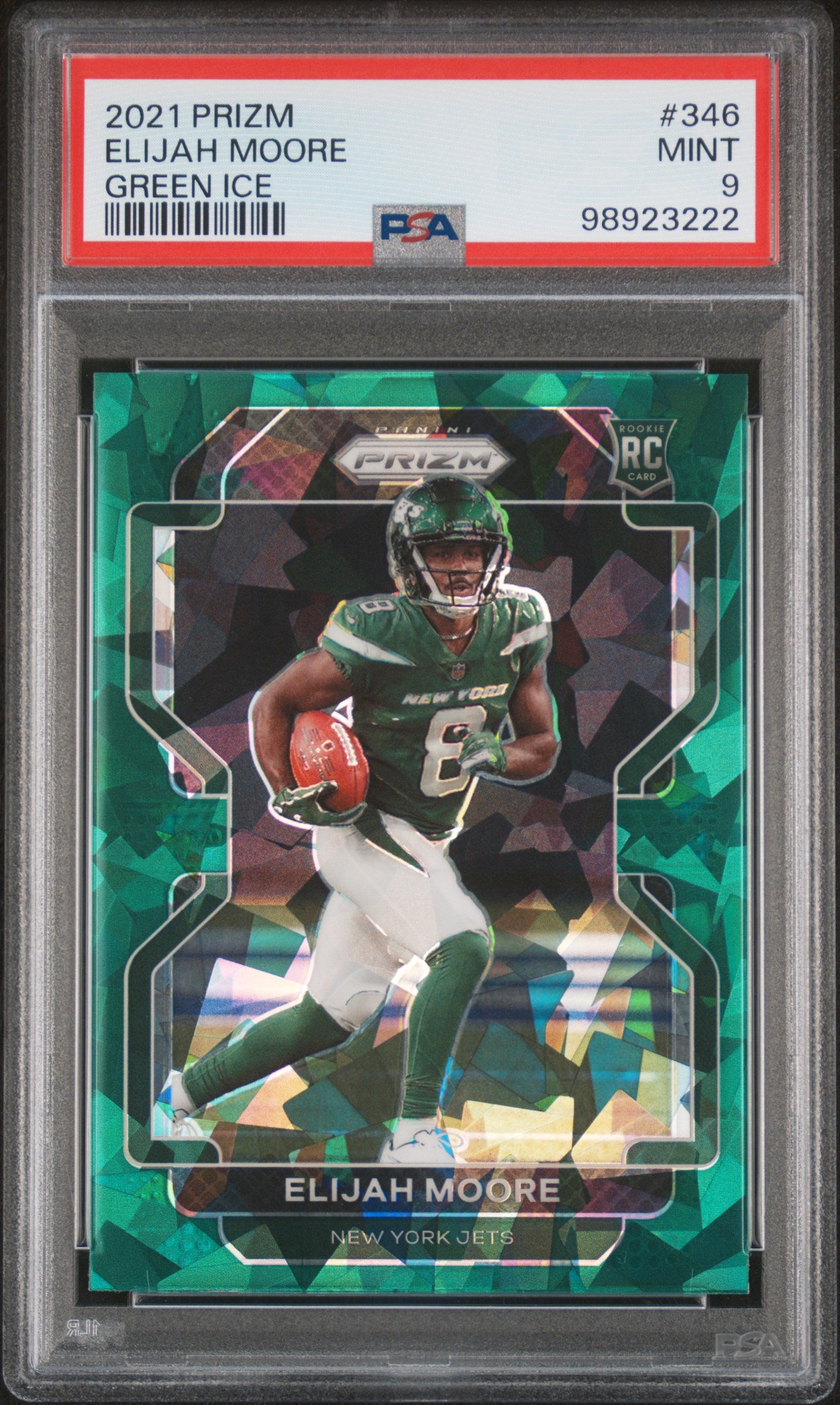 2021 Panini Prizm #346 Elijah Moore Green Ice PSA 9