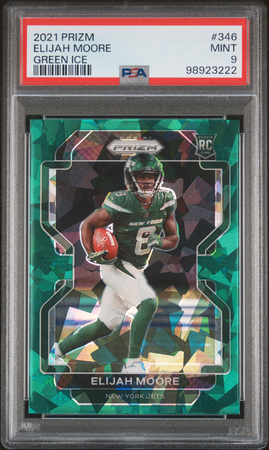 2021 Panini Prizm #346 Elijah Moore Green Ice PSA 9