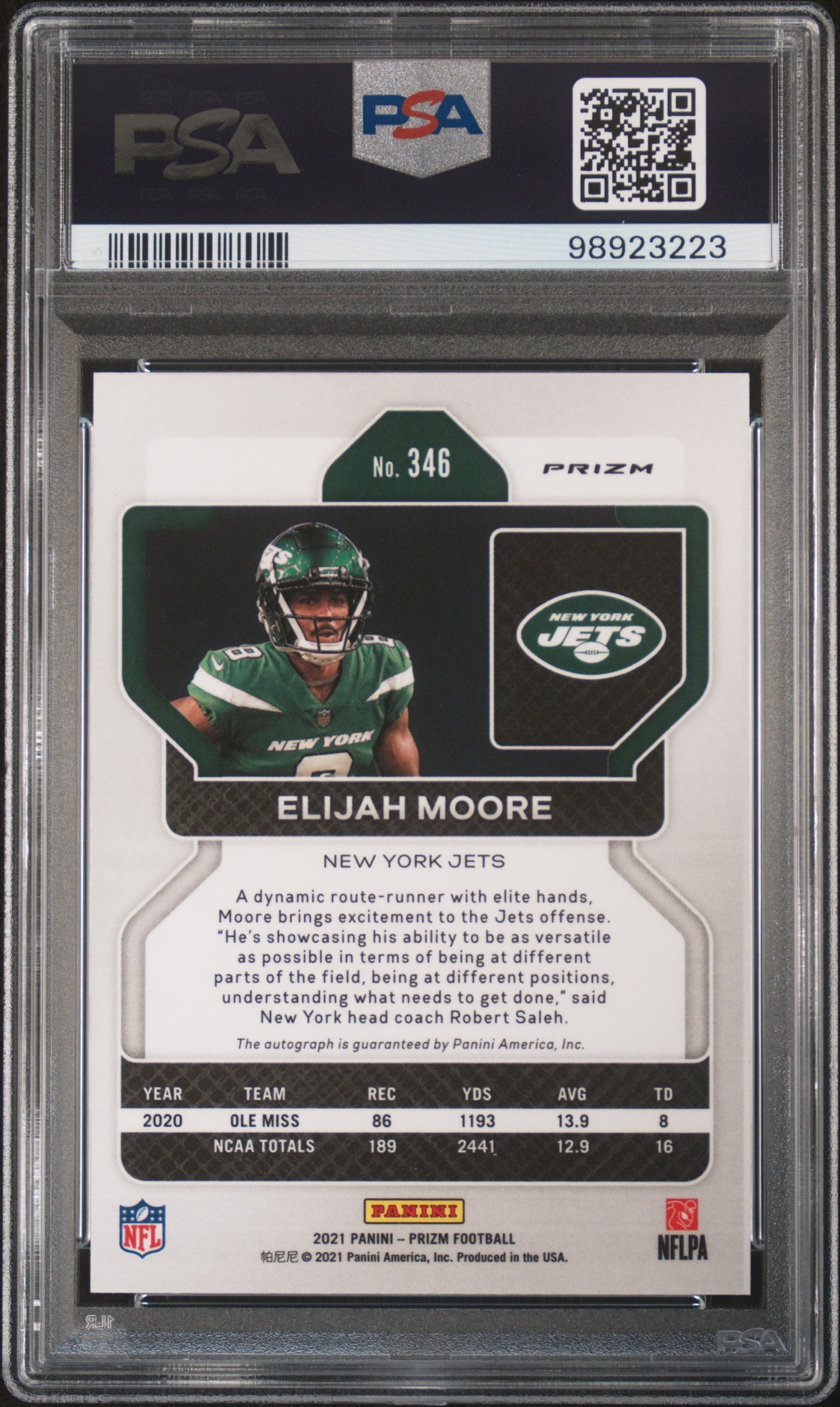 2021 Panini Prizm #346 Elijah Moore Autograph PSA 8