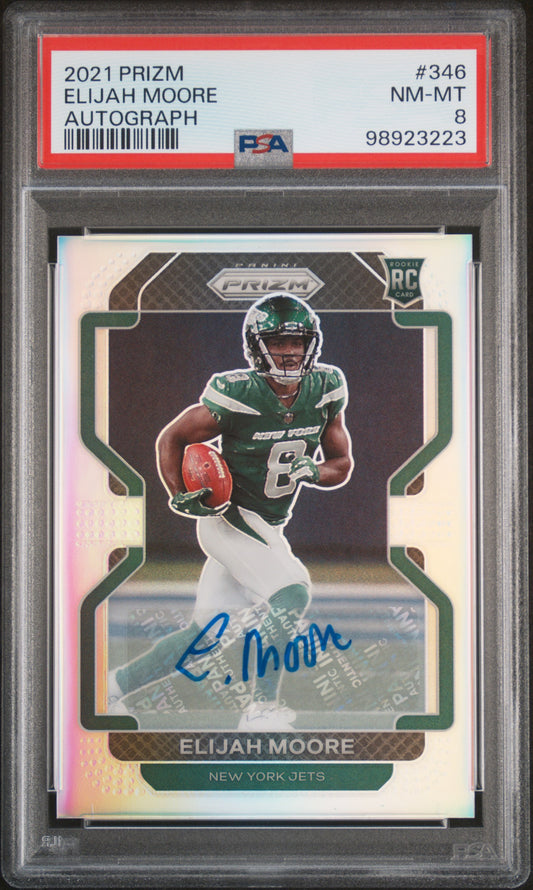 2021 Panini Prizm #346 Elijah Moore Autograph PSA 8