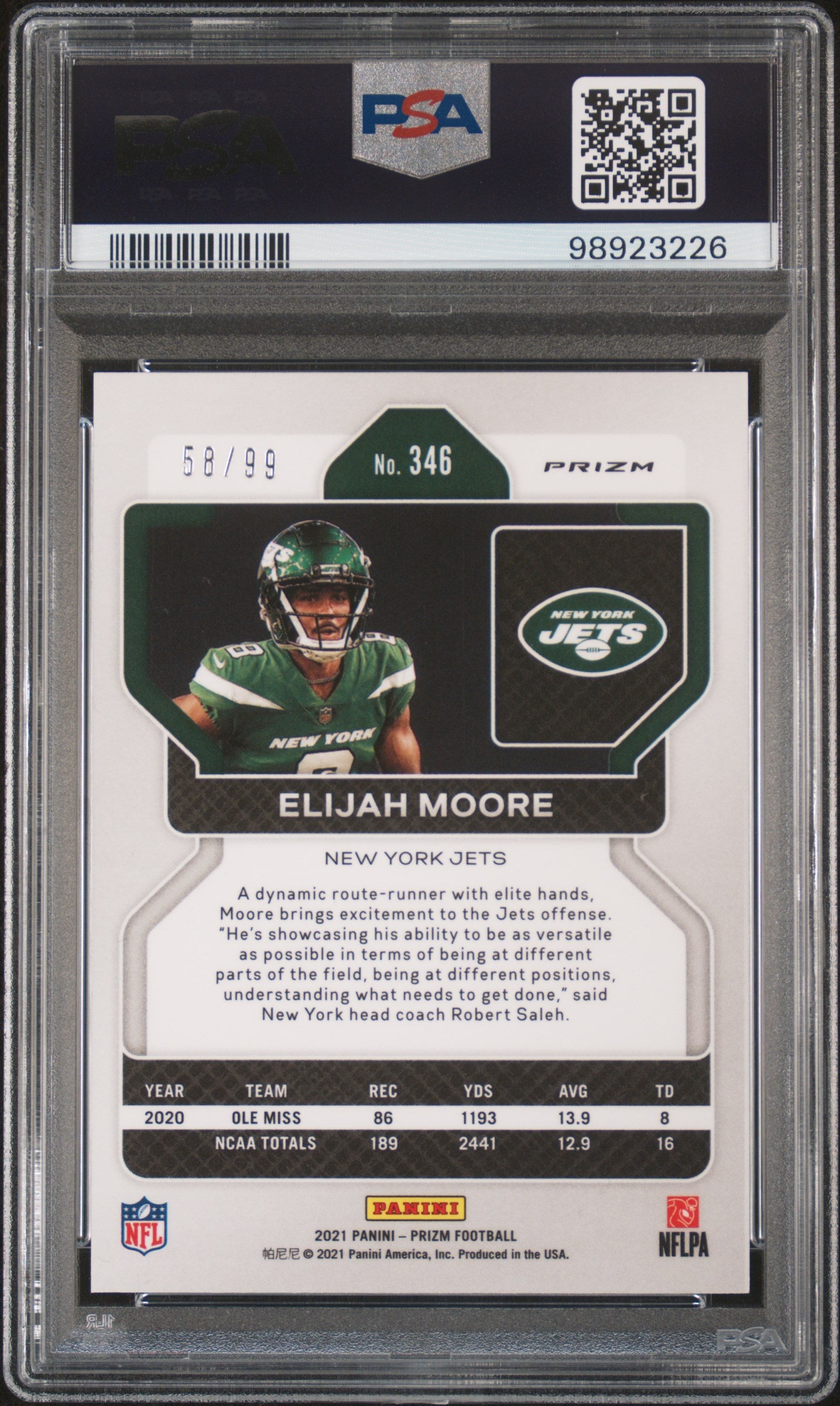 2021 Panini Prizm #346 Elijah Moore Blue Ice PSA 9