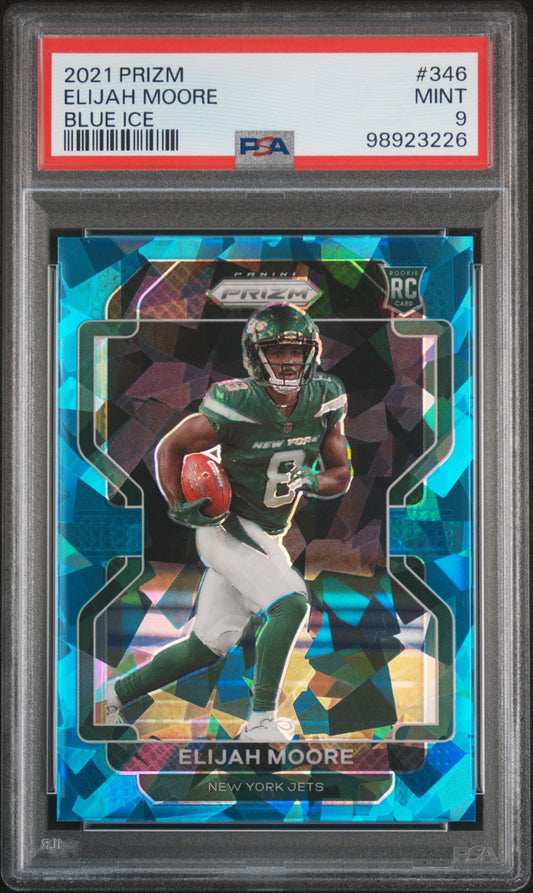 2021 Panini Prizm #346 Elijah Moore Blue Ice PSA 9