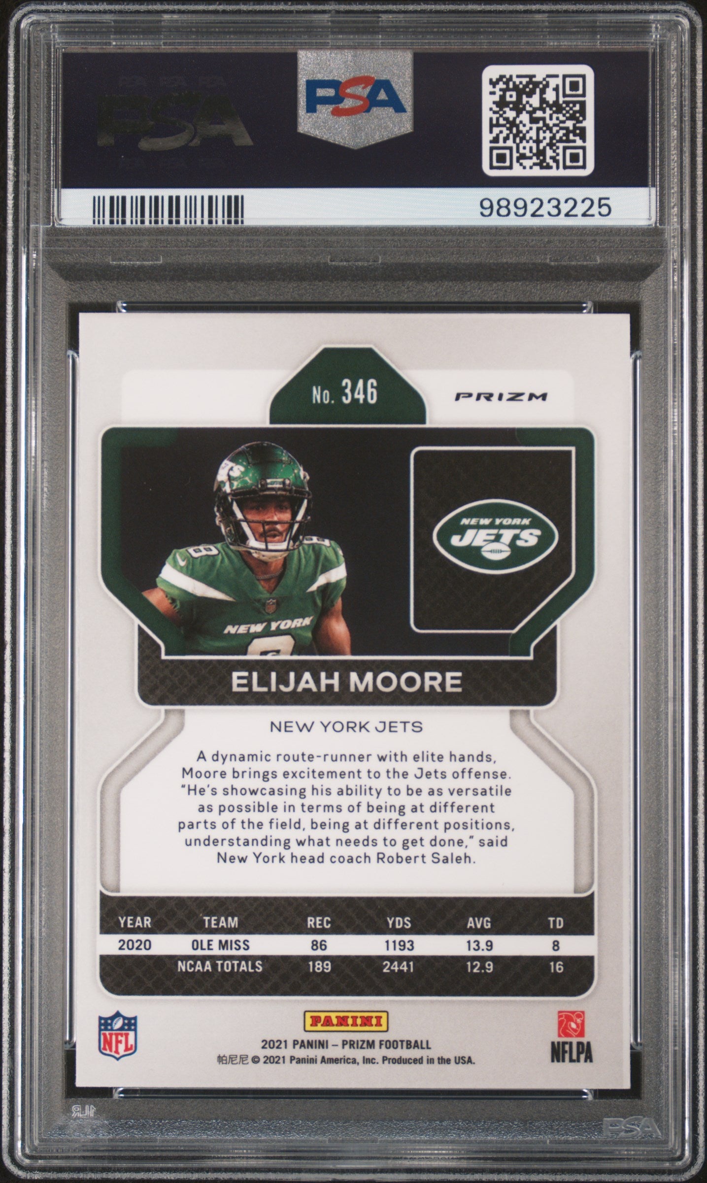 2021 Panini Prizm #346 Elijah Moore Disco Prizm PSA 9