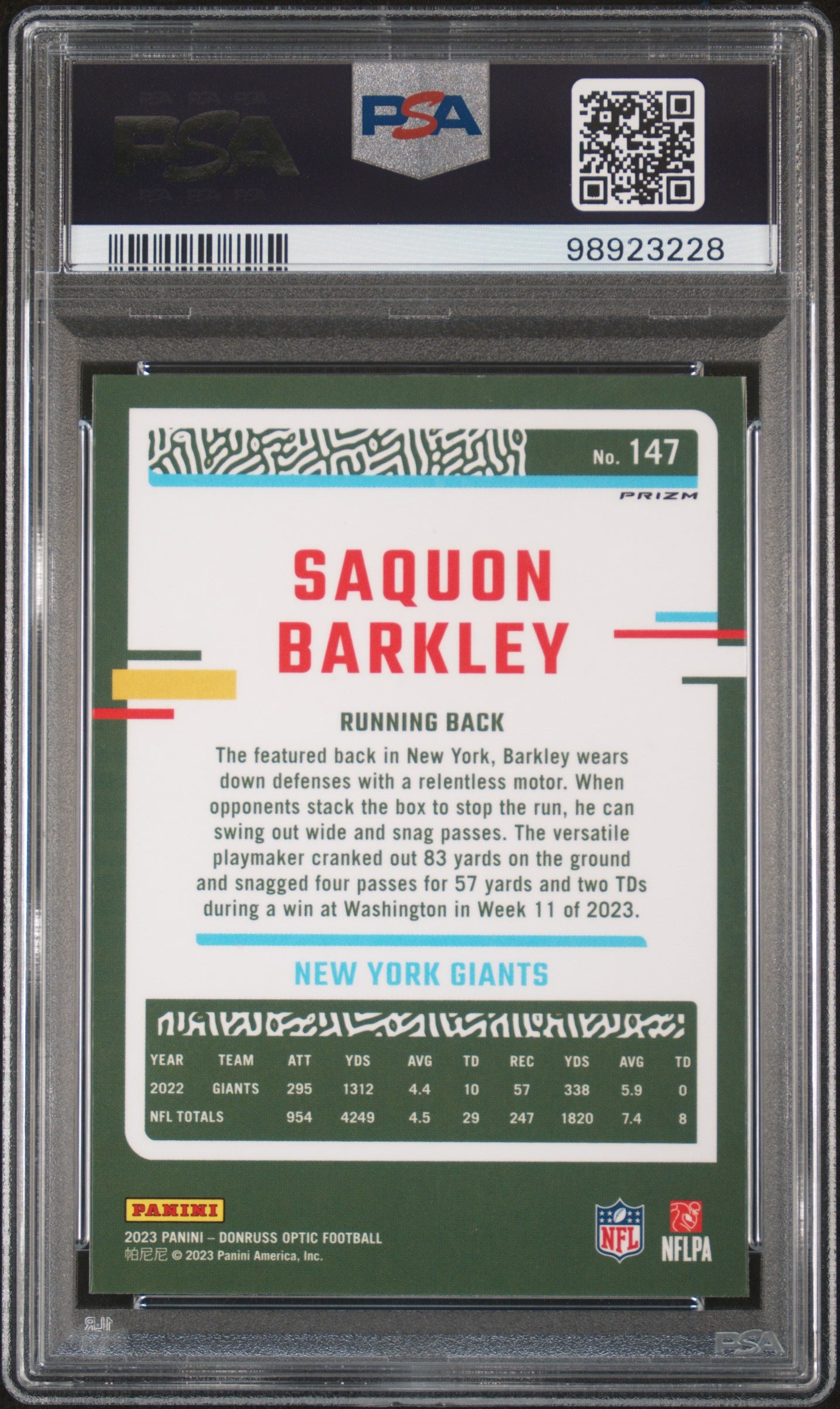 2023 Panini Donruss Optic #147 Saquon Barkley Fire PSA 9