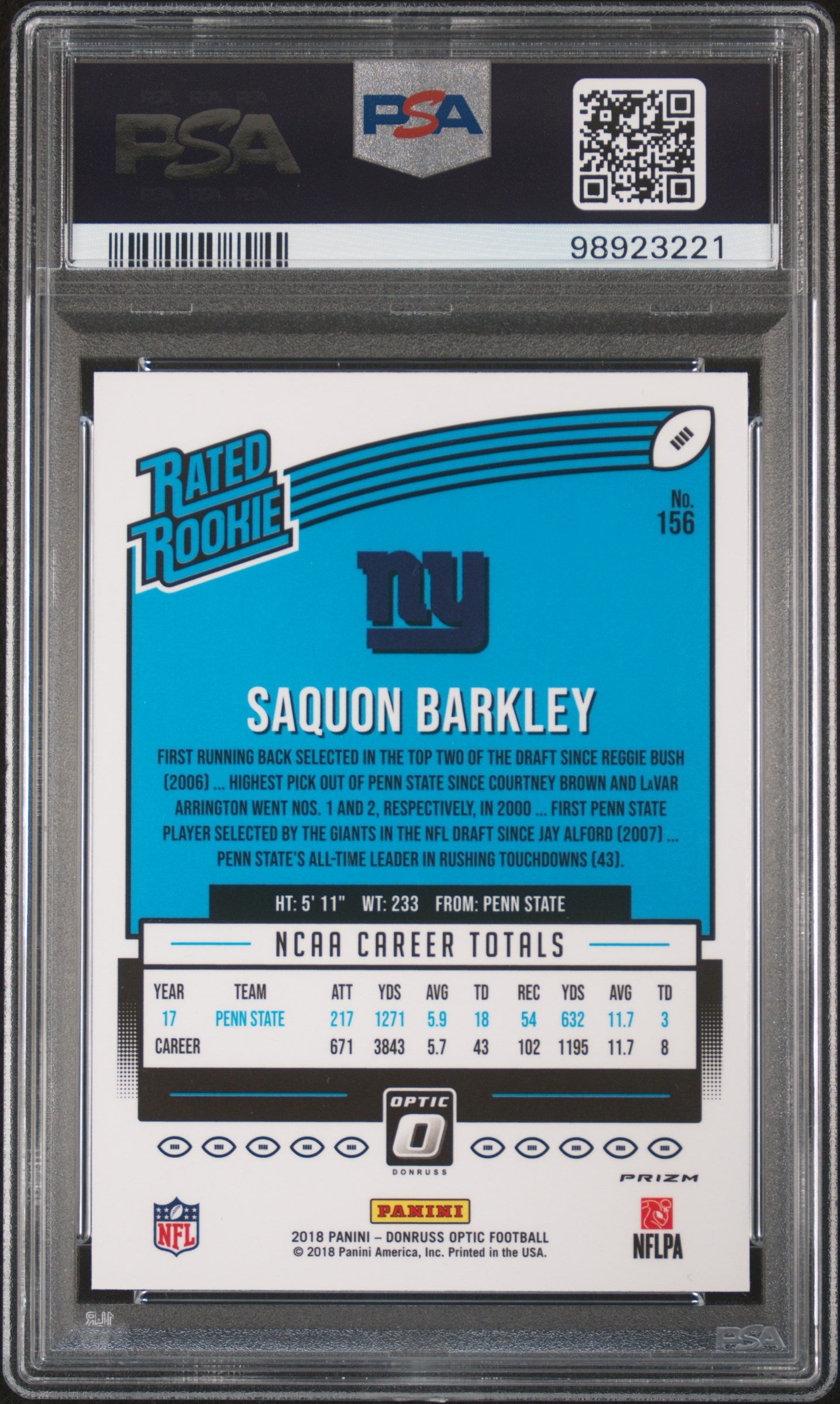2018 Panini Donruss Optic #156 Saquon Barkley Pink PSA 10