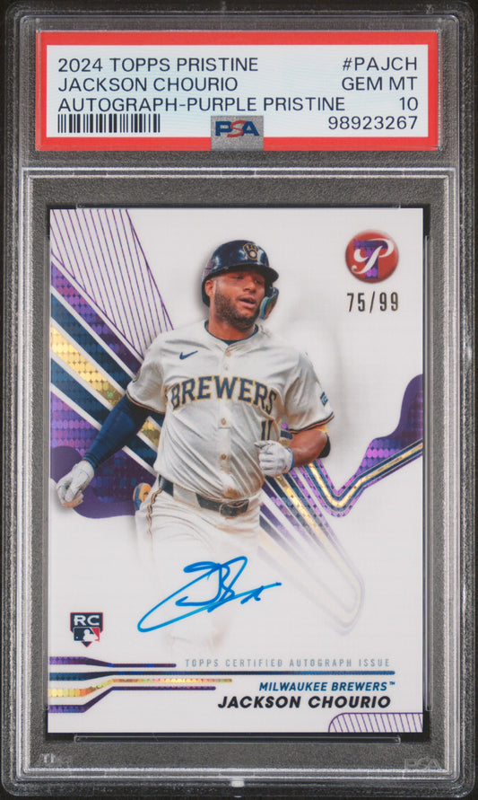 2024 Topps Pristine Auto #PAJCH Jackson Chourio Autograph-Purple/99 PSA 10