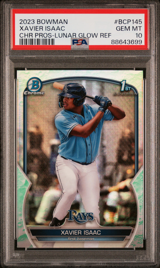2023 Bowman Chrome Prospects #BCP145 Xavier Isaac Chr Pros-Lunar Glow Ref PSA 10
