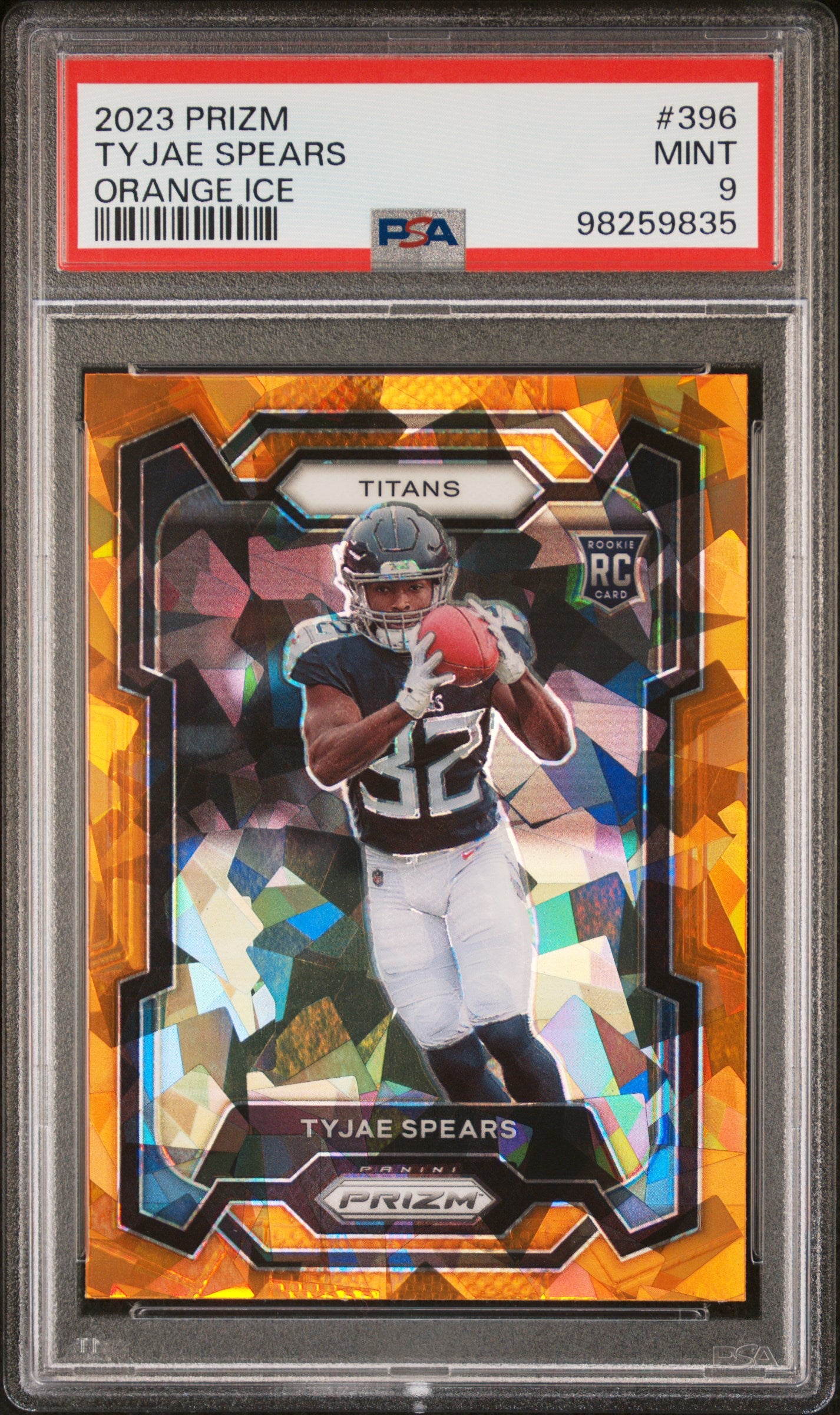 2023 Panini Prizm #396 Tyjae Spears Orange Ice PSA 9
