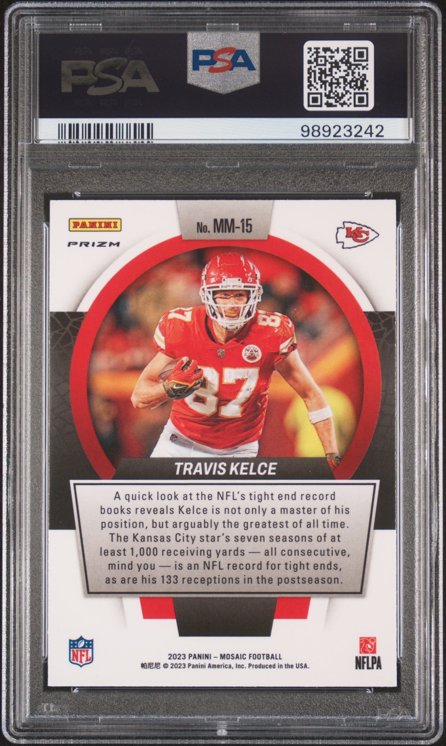 2023 Panini Mosaic Men Of Mastery #MM15 Travis Kelce-No Huddle PSA 10