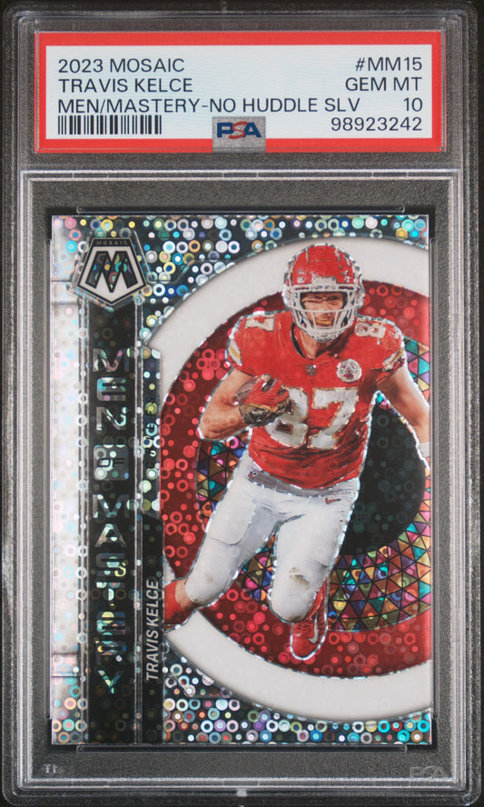 2023 Panini Mosaic Men Of Mastery #MM15 Travis Kelce-No Huddle PSA 10