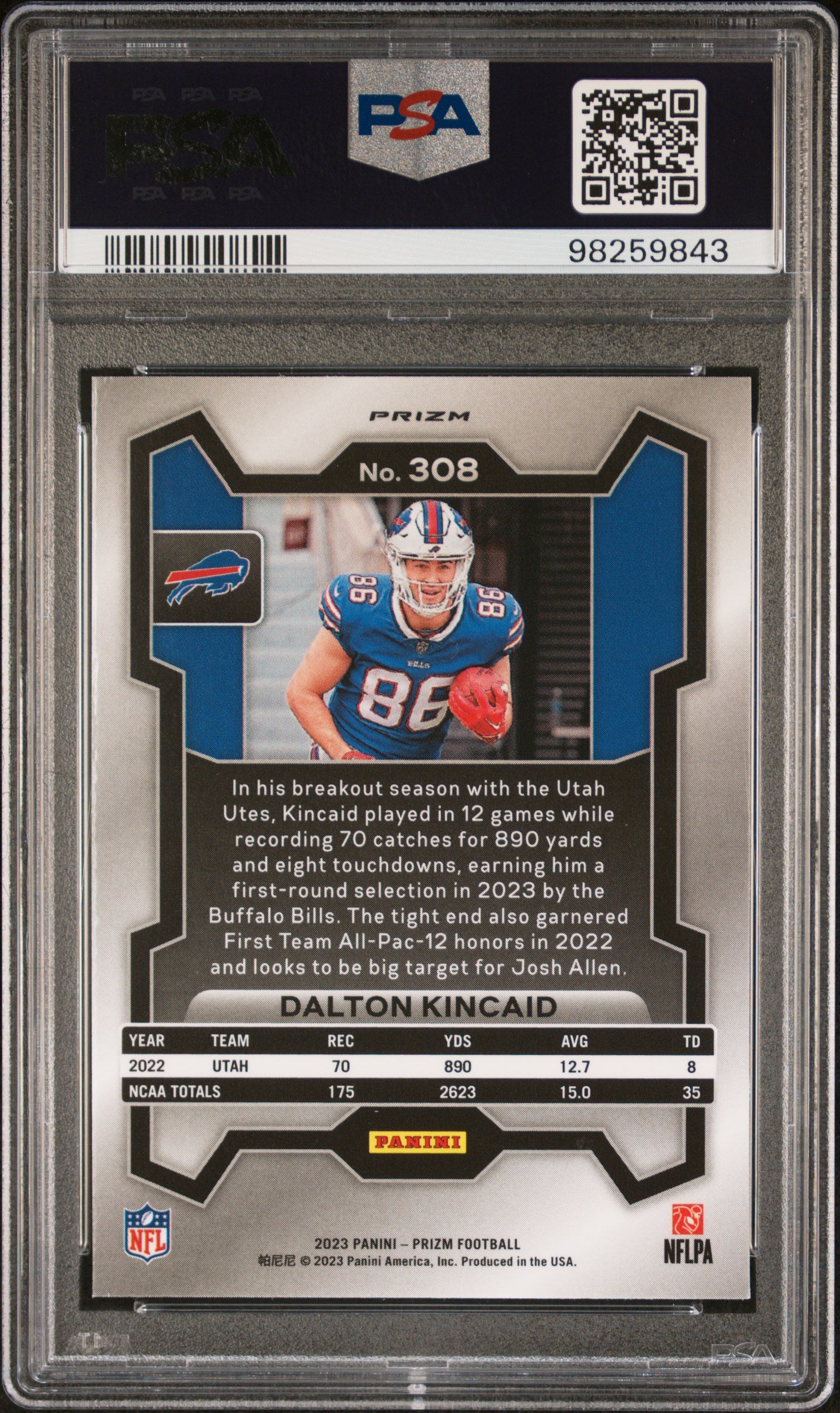 2023 Panini Prizm #308 Dalton Kincaid Green Wave PSA 9