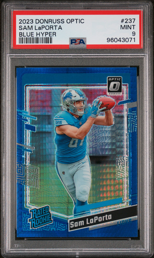 2023 Panini Donruss Optic #237 Sam Laporta Blue hyper PSA 9