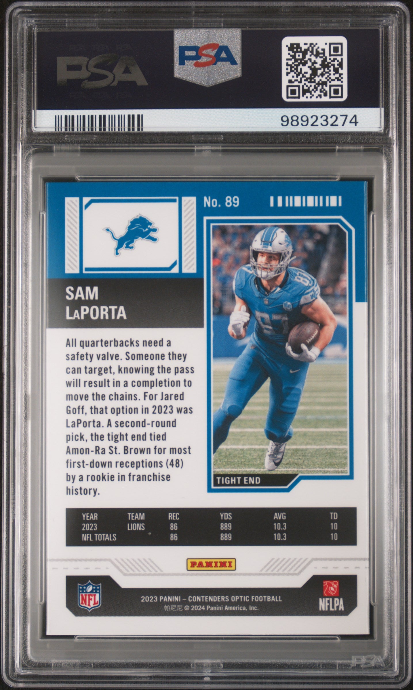 2023 Panini Contenders Optic #89 Sam Laporta PSA 9