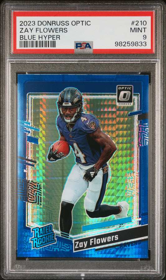 2023 Panini Donruss Optic #210 Zay Flowers Blue Hyper PSA 9