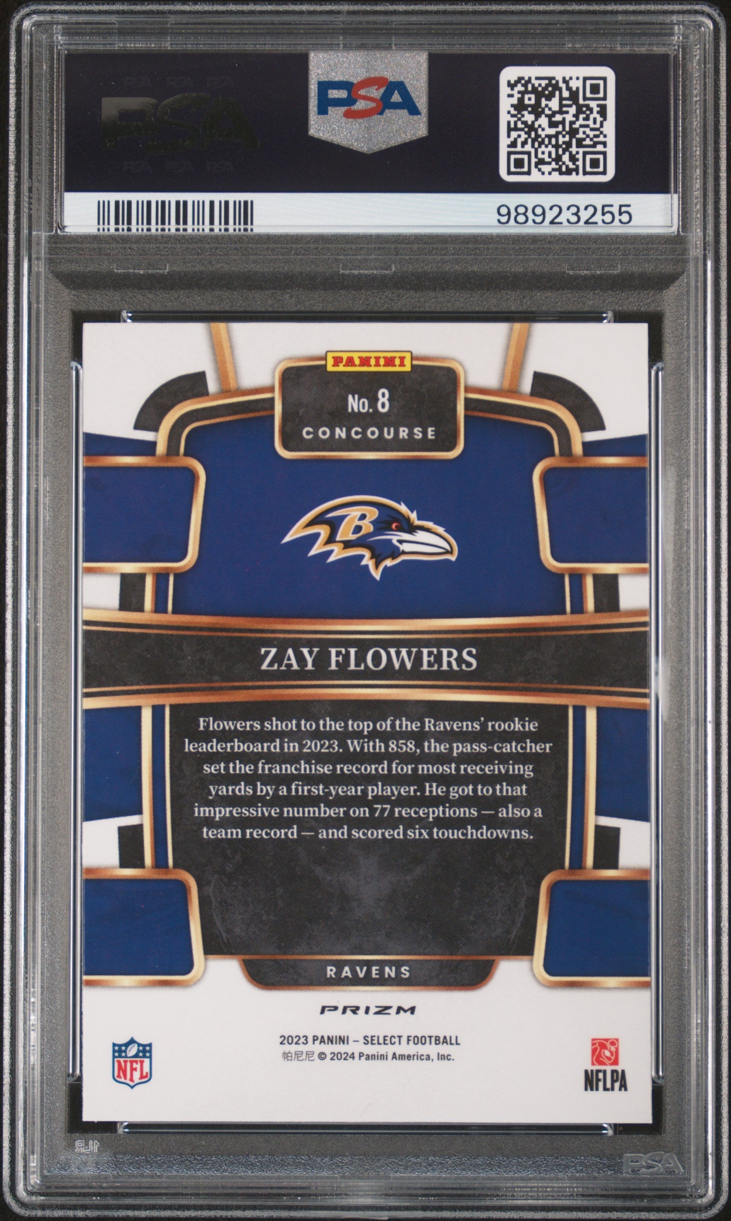 2023 Panini Select #8 Zay Flowers Silver Prizm PSA 10