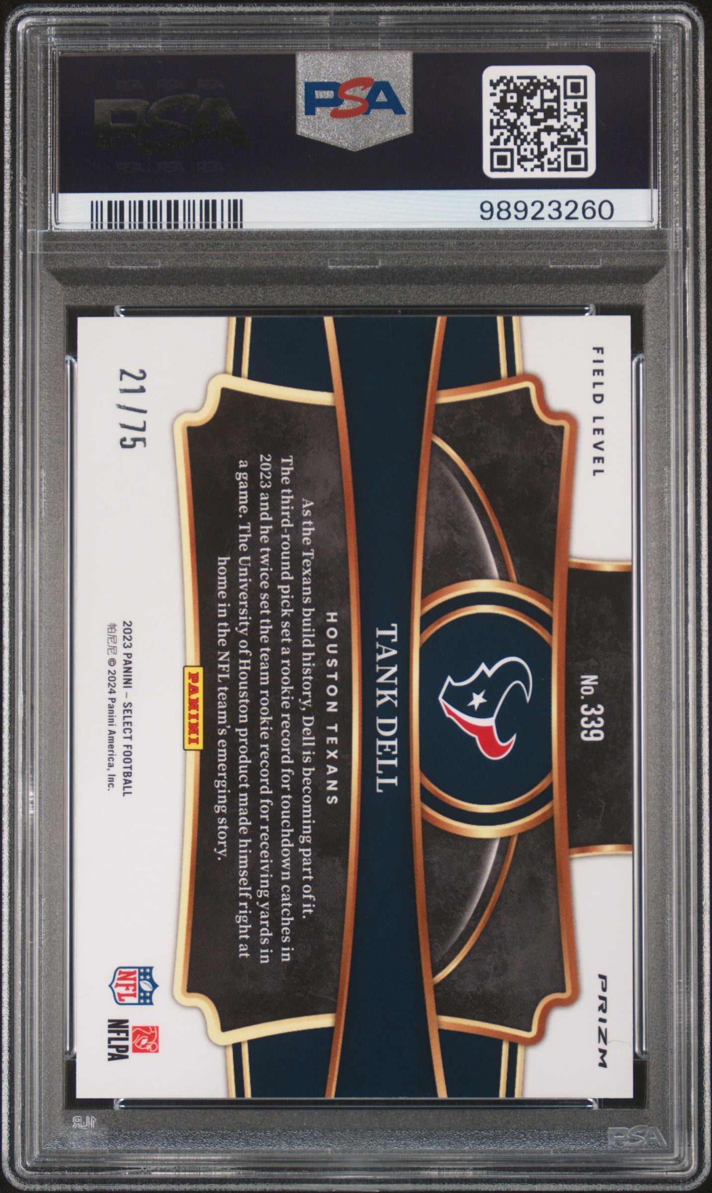 2023 Panini Select #339 Tank Dell Tri-Color Prizm PSA 10