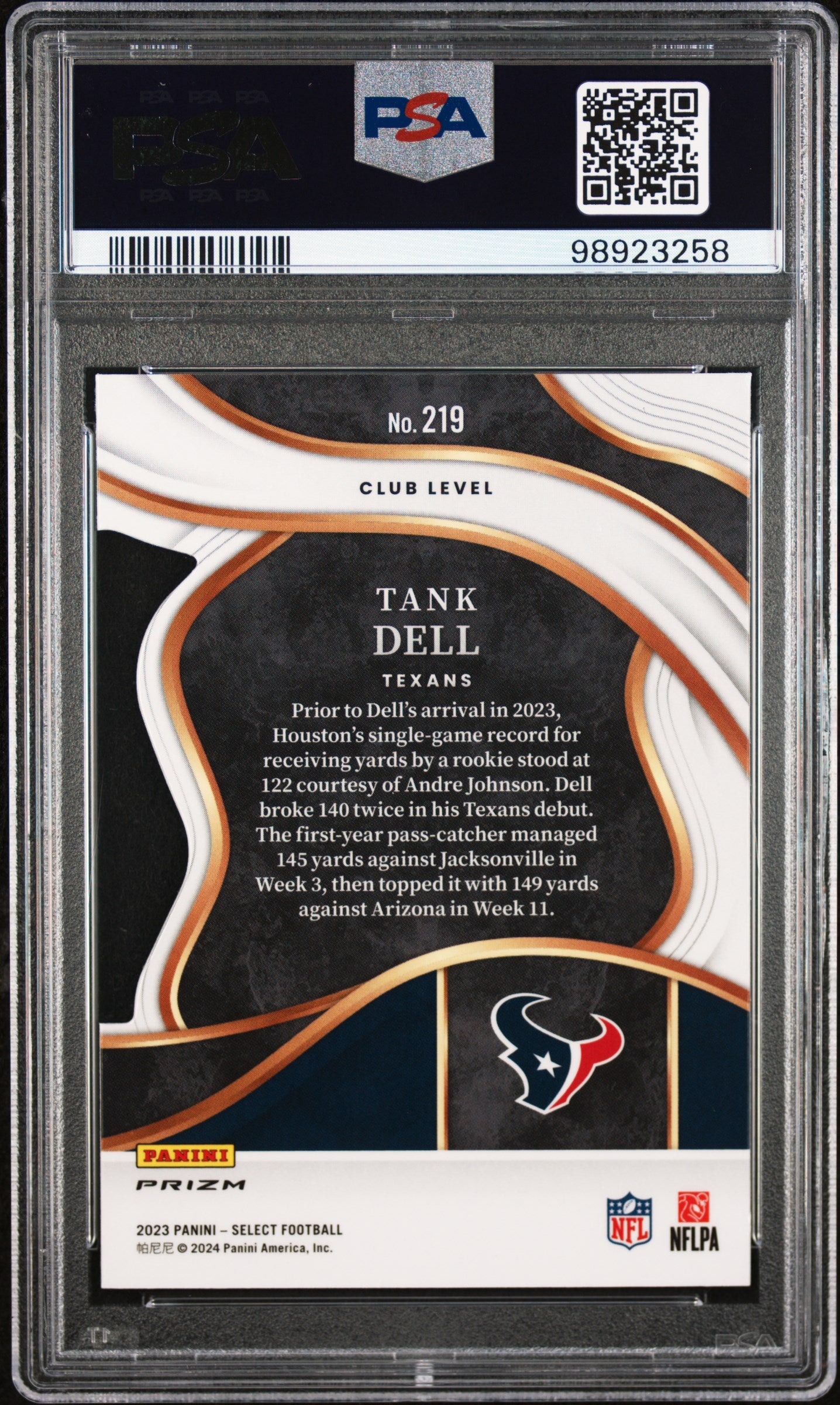 2023 Panini Select #219 Tank Dell Die-Cut Red & Yellow Prizm PSA 9