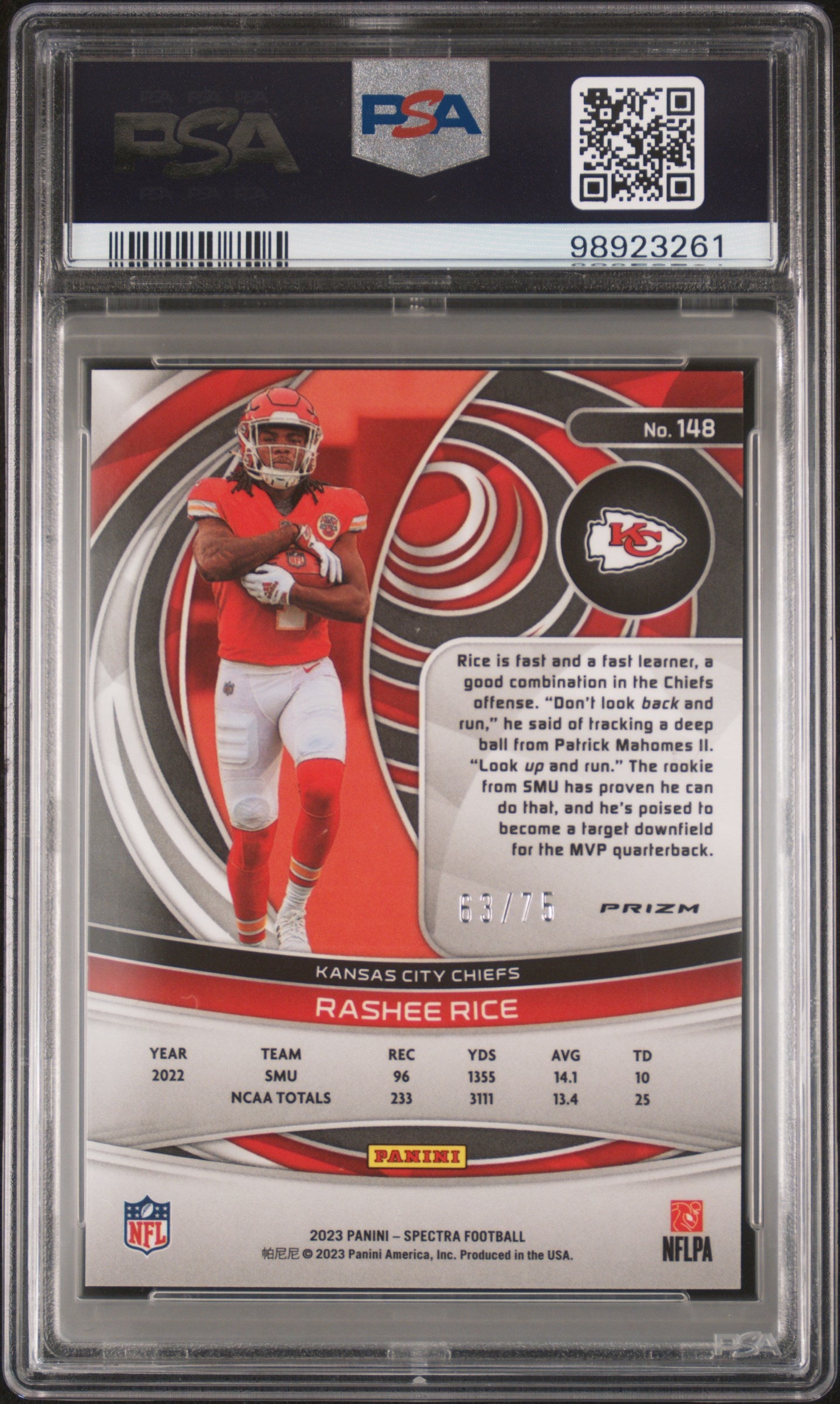 2023 Panini Spectra #148 Rashee Rice Hyper PSA 9