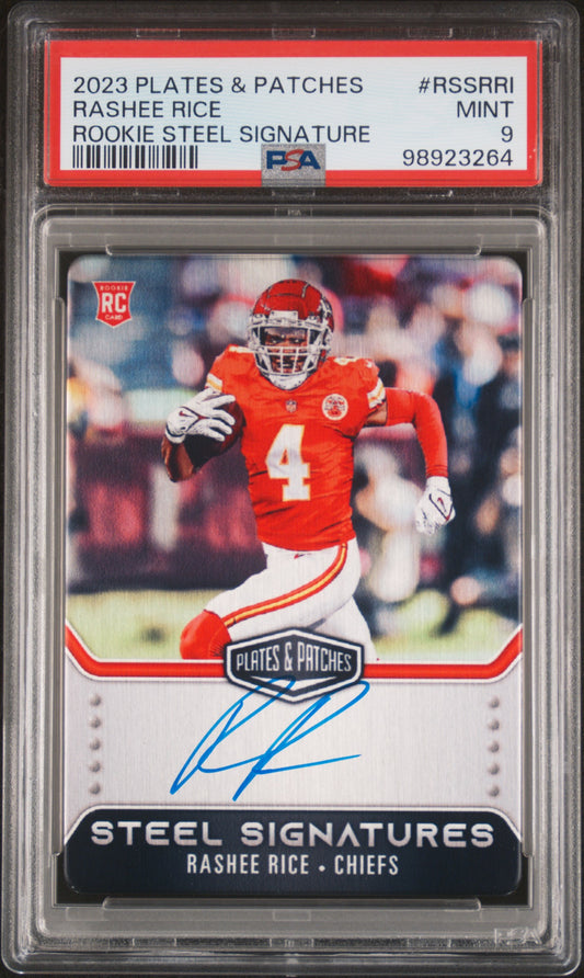2023 Panini Plates & Patches Rookie Steel Signatures #RSSRRI Rashee Rice PSA 9