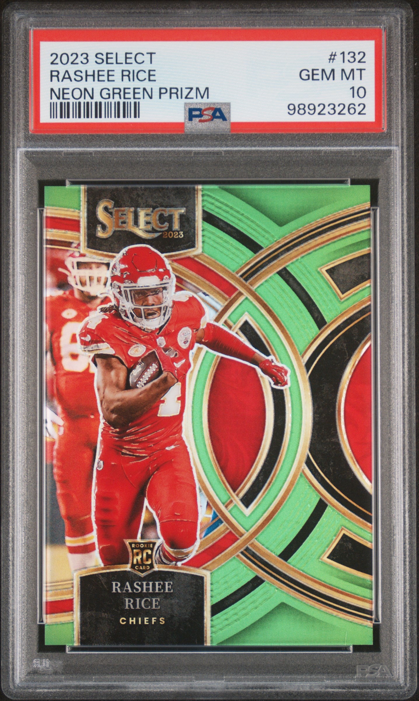 2023 Panini Select #132 Rashee Rice Neon Green Prizm PSA 10