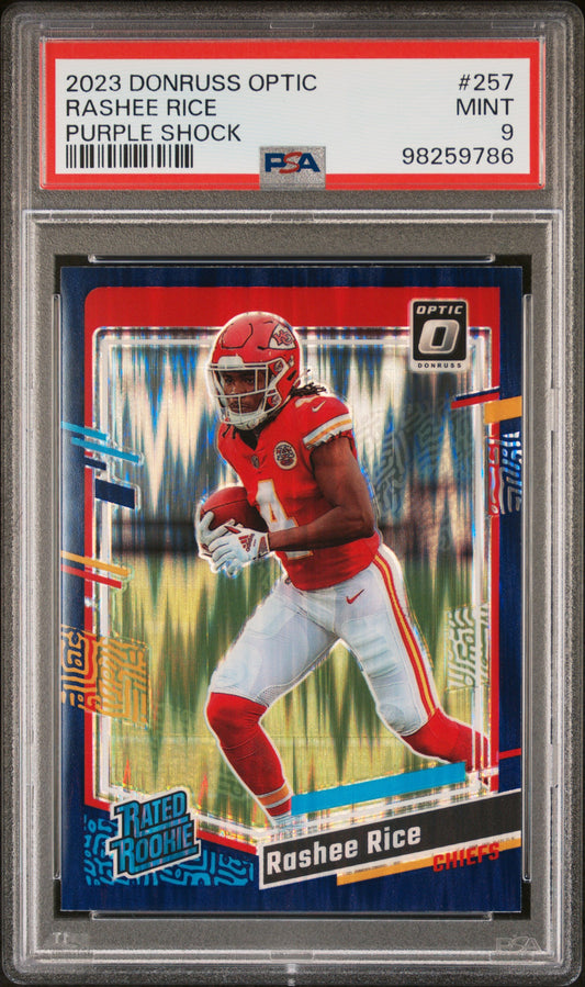 2023 Panini Donruss Optic #257 Rashee Rice Purple Shock PSA 9