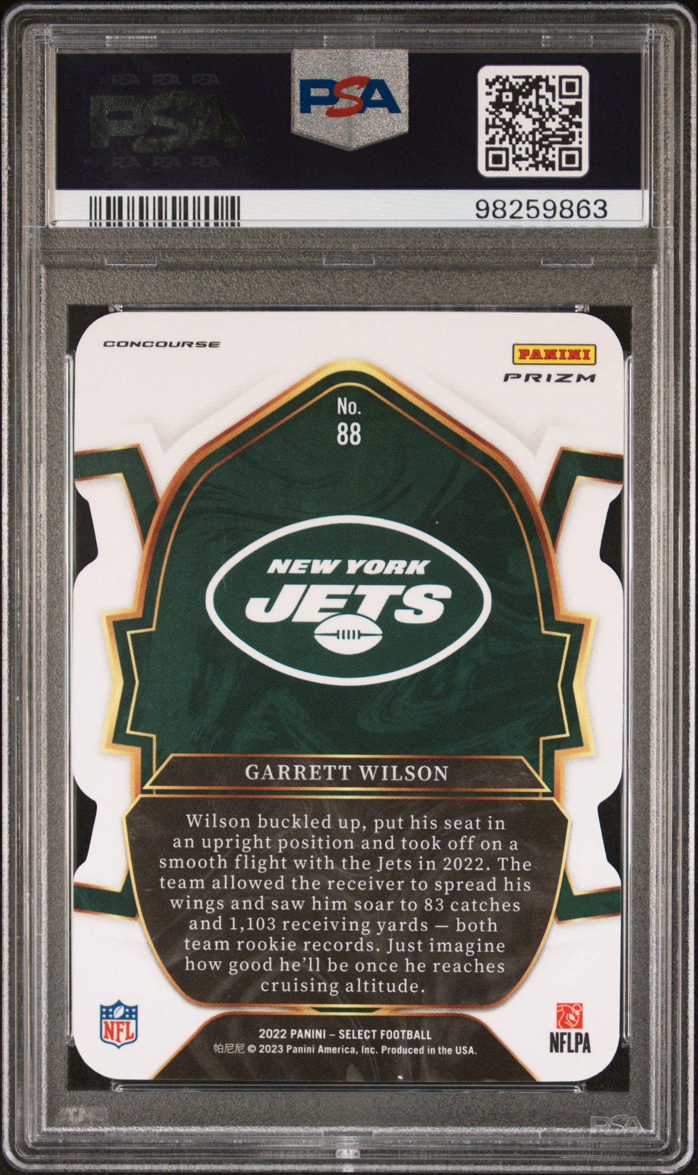 2022 Panini Select #88 Garrett Wilson Die-Cut Black/Red Prizm PSA 9