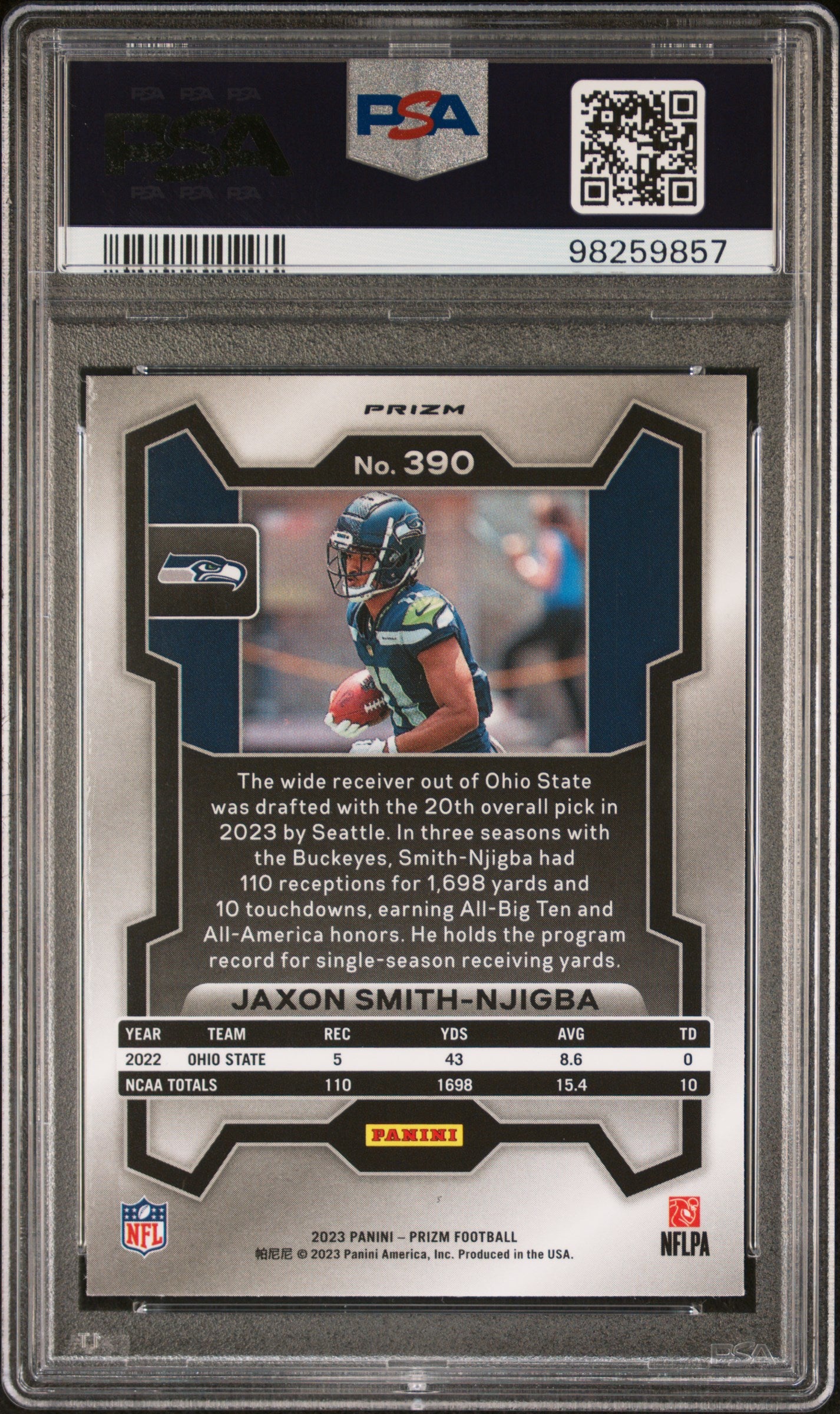 2023 Panini Prizm #390 Jaxon Smith-Njigba Disco Prizm PSA 9