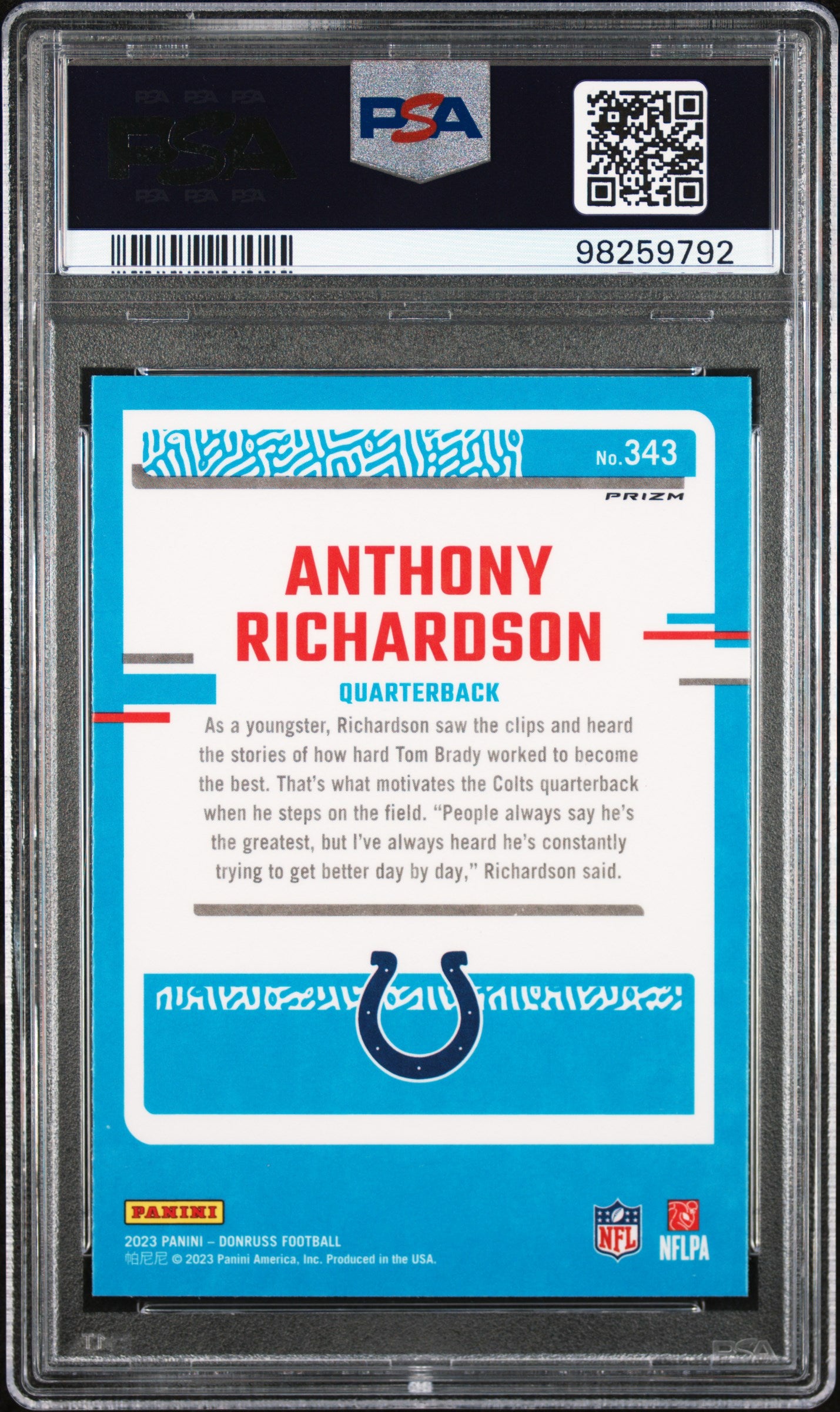2023 Panini Donruss #343 Anthony Richardson Optic Preview-Red & Green PSA 9