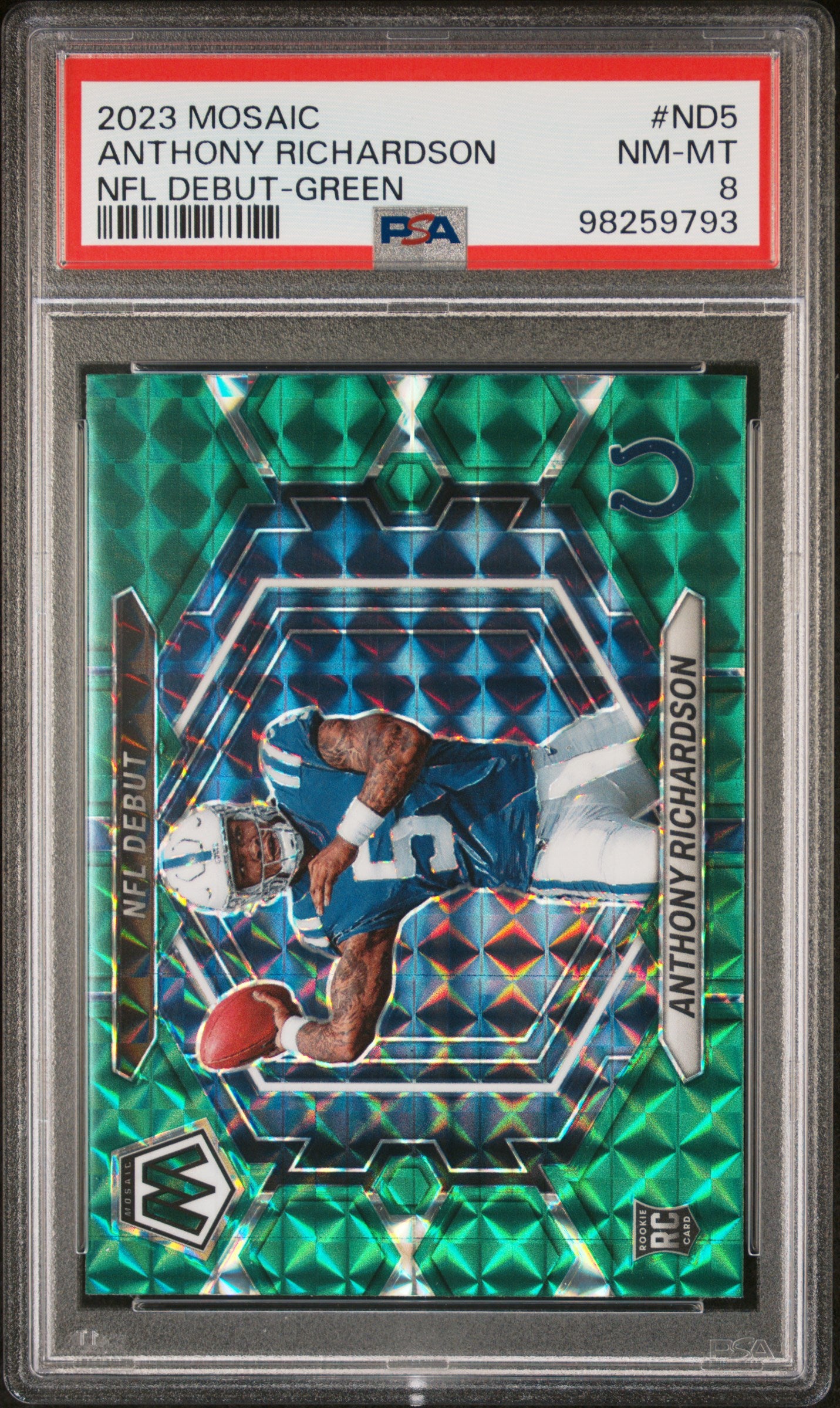 2023 Panini Mosaic Nfl Debut #ND5 Anthony Richardson Nfl Debut-Green PSA 8