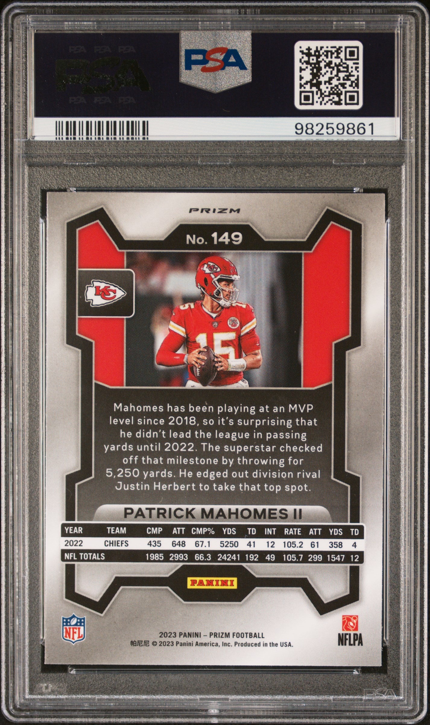 2023 Panini Prizm #149 Patrick Mahomes Ii Red/White/Blue Prizm PSA 9
