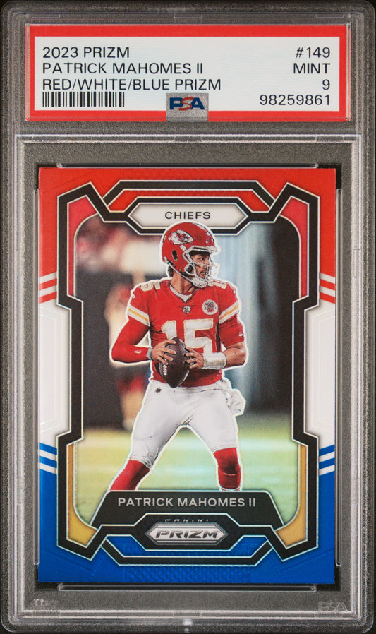 2023 Panini Prizm #149 Patrick Mahomes Ii Red/White/Blue Prizm PSA 9