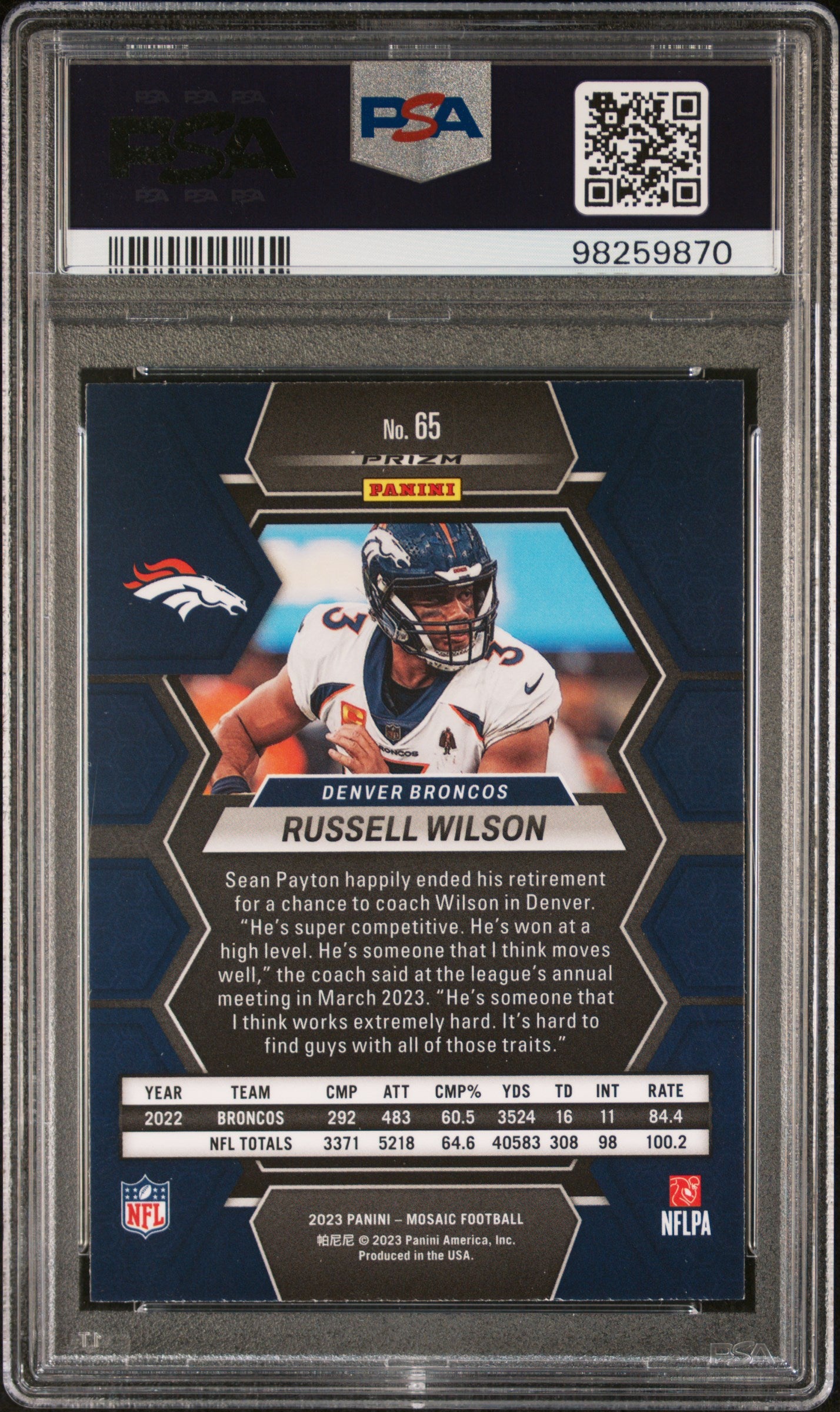 2023 Panini Mosaic #65 Russell Wilson Honeycomb PSA 9