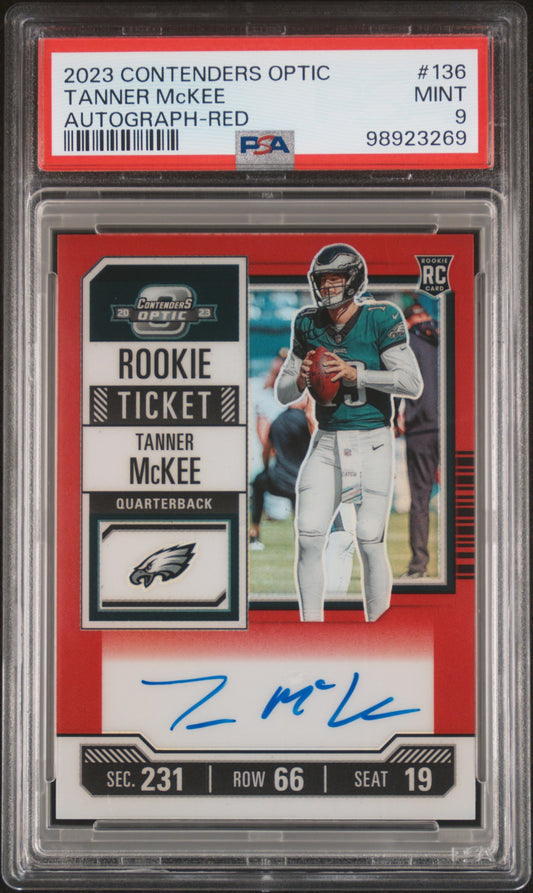 2023 Panini Contenders Optic #136 Tanner Mckee Autograph-Red PSA 9