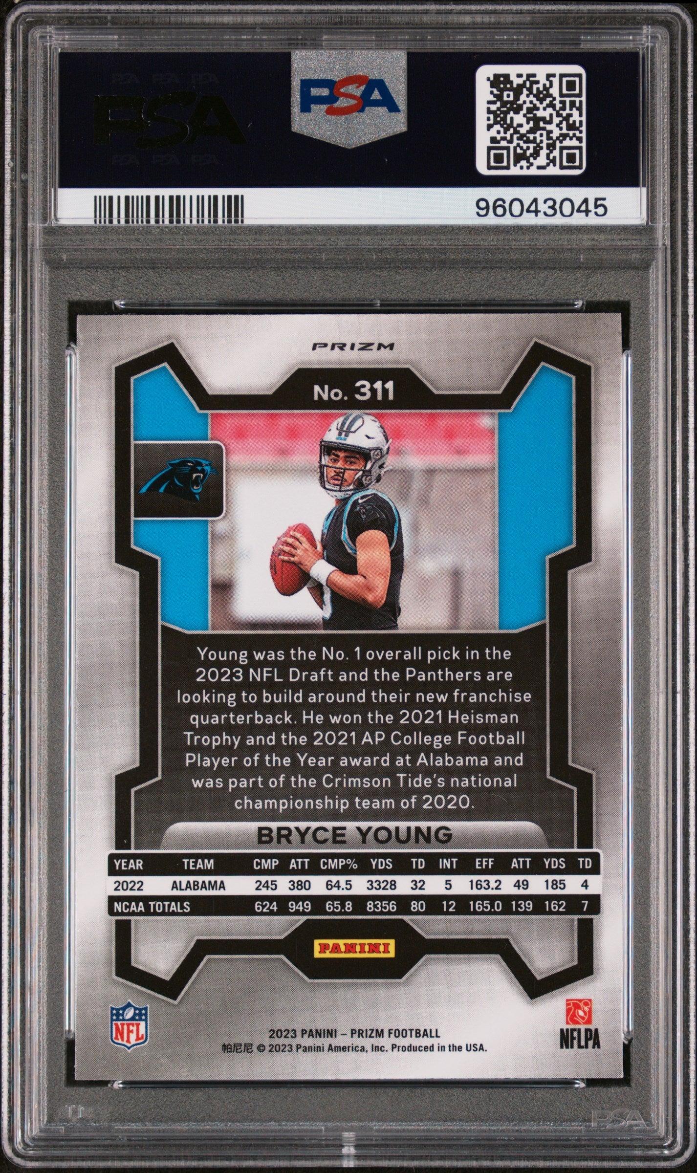 2023 Panini Prizm #311 Bryce Young Lazer Prizm PSA 8