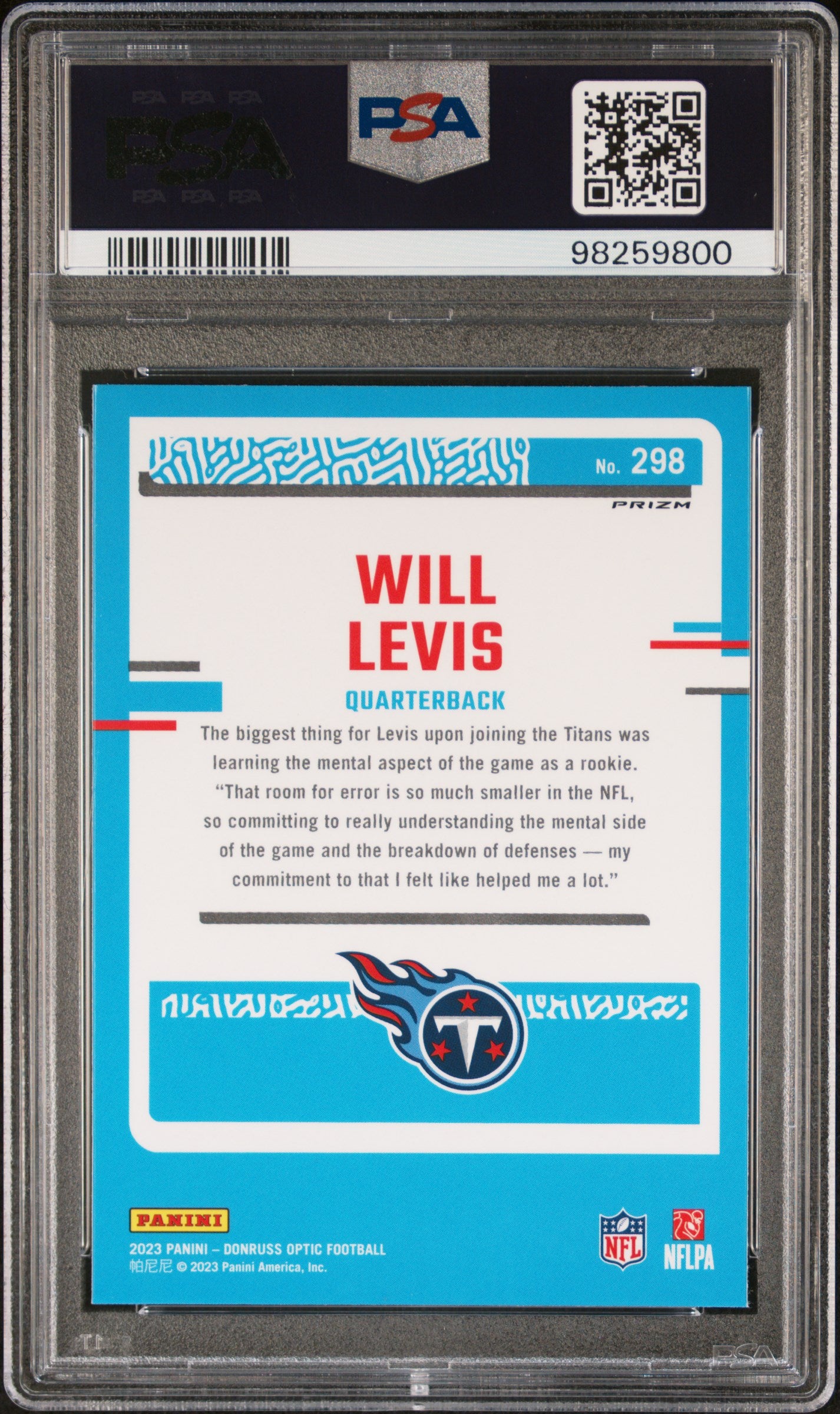 2023 Panini Donruss Optic #298 Will Levis Purple Shock PSA 9