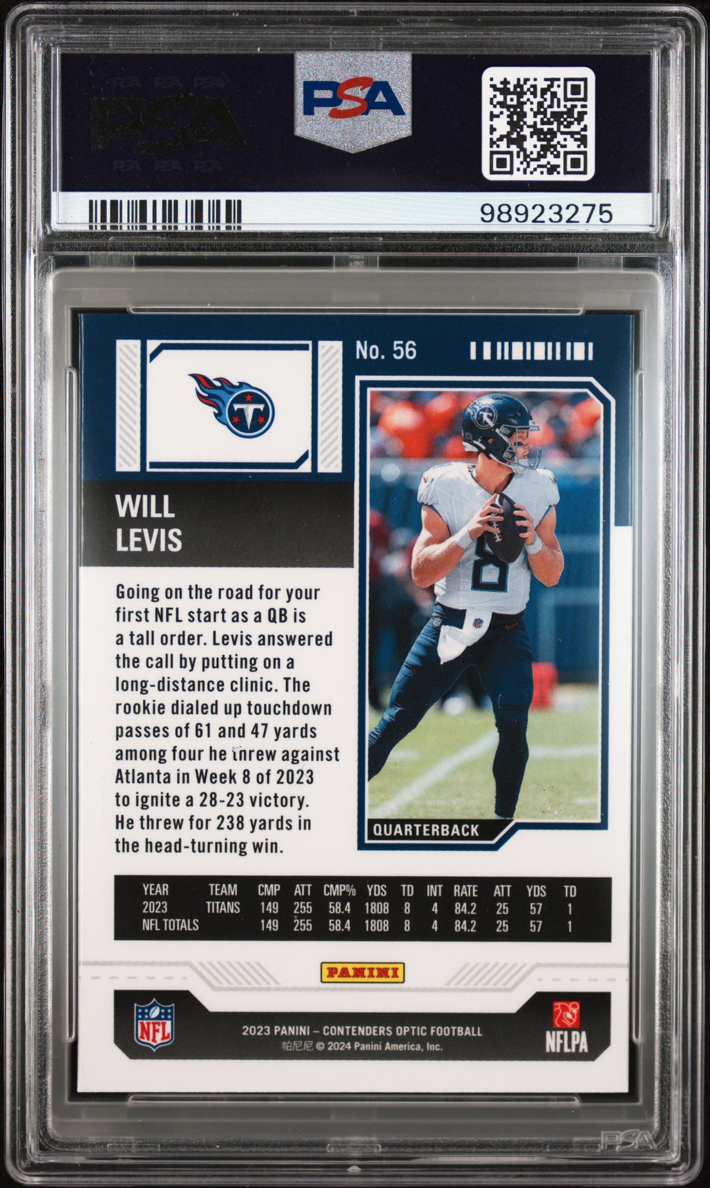2023 Panini Contenders Optic #56 Will Levis PSA 8