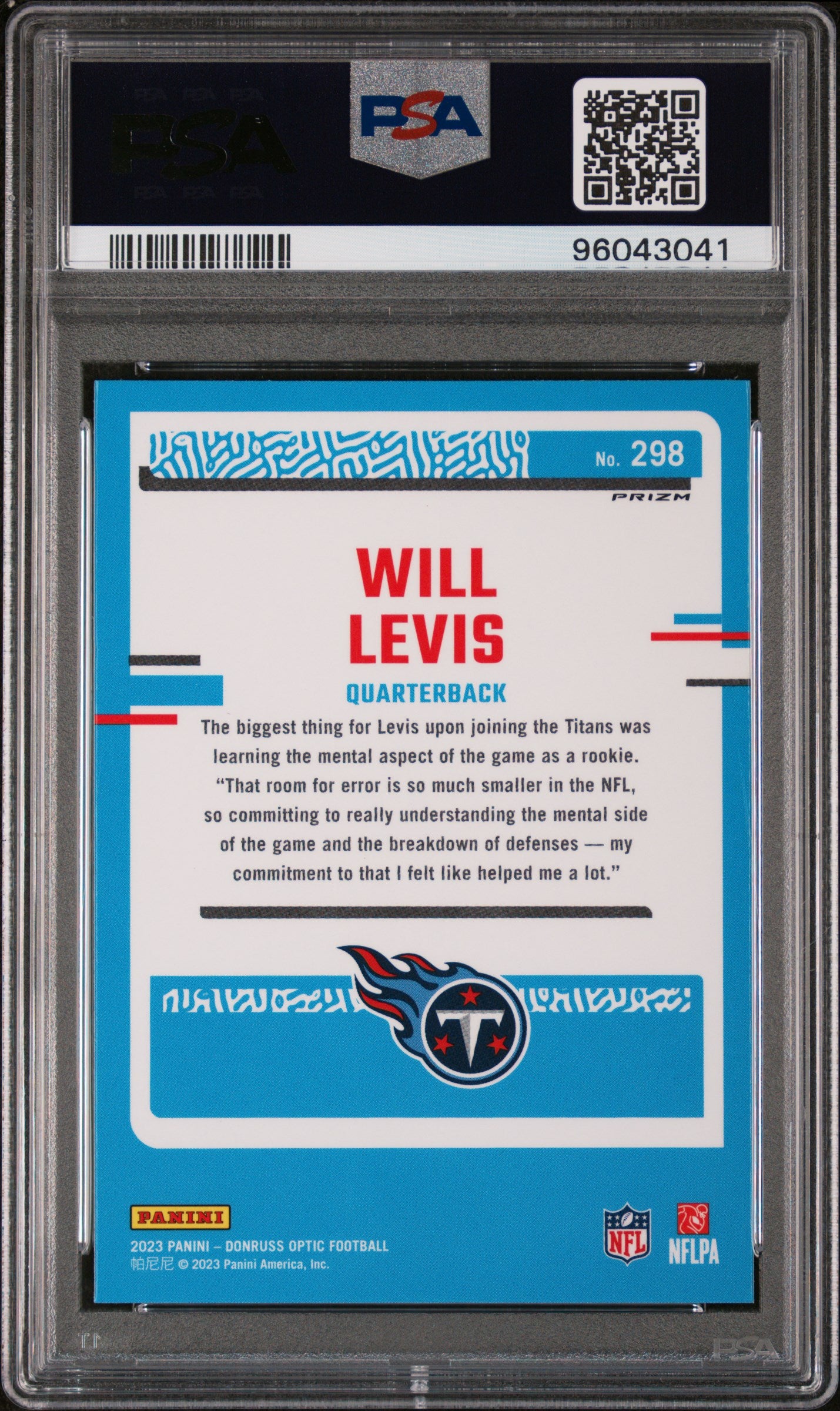 2023 Panini Donruss Optic #298 Will Levis Purple Shock PSA 8