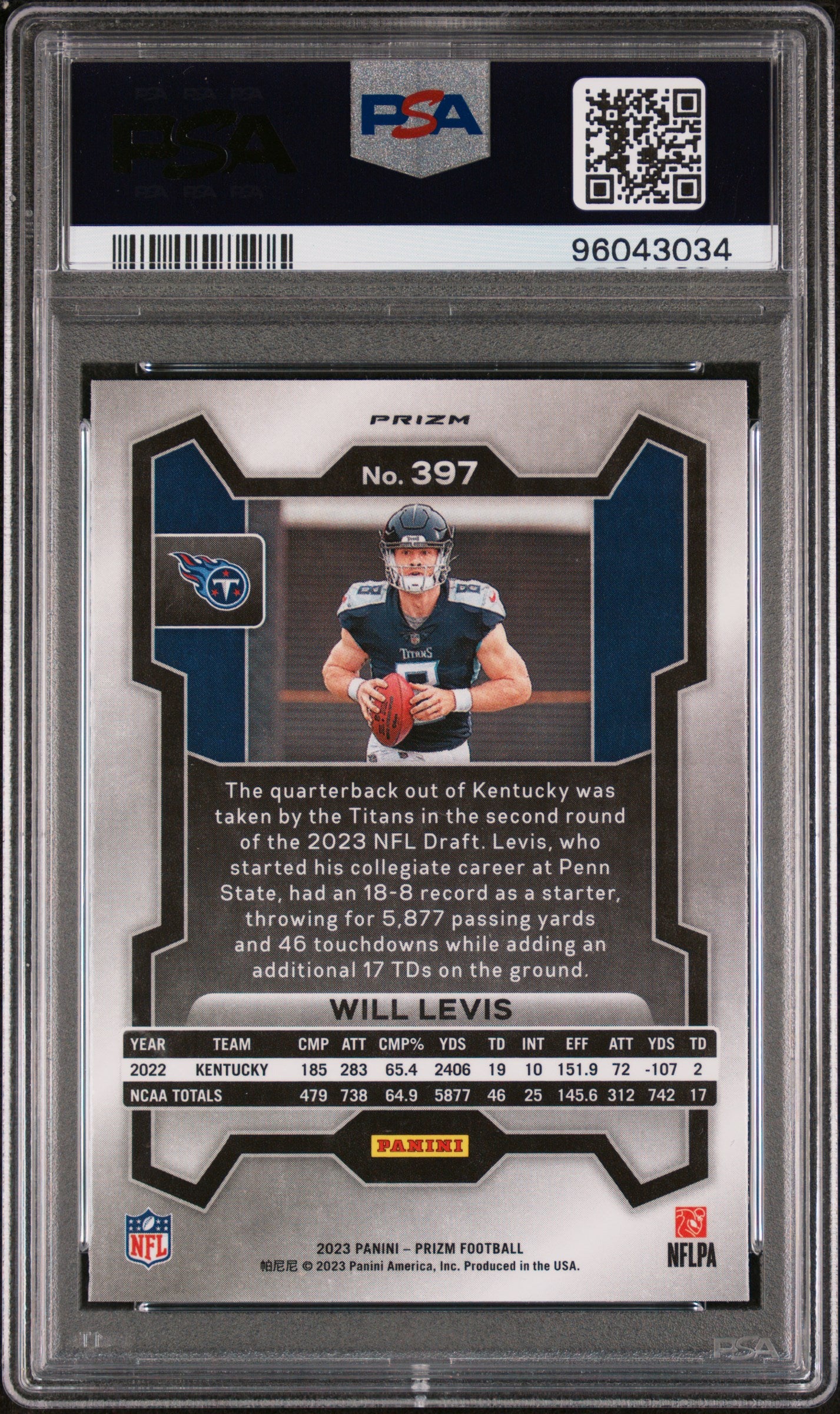 2023 Panini Prizm #397 Will Levis Green Wave PSA 8