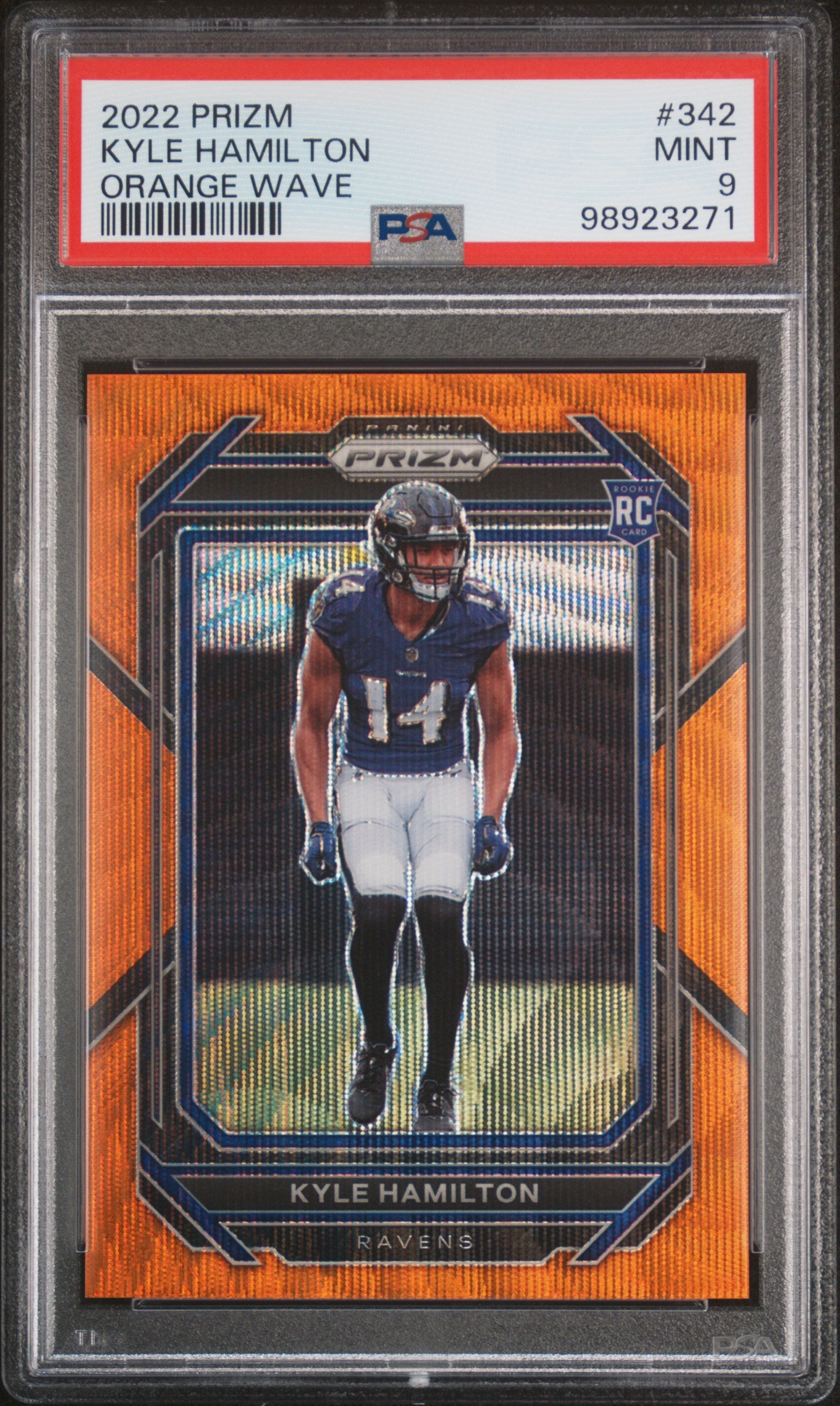 2022 Panini Prizm #342 Kyle Hamilton Orange Wave PSA 9