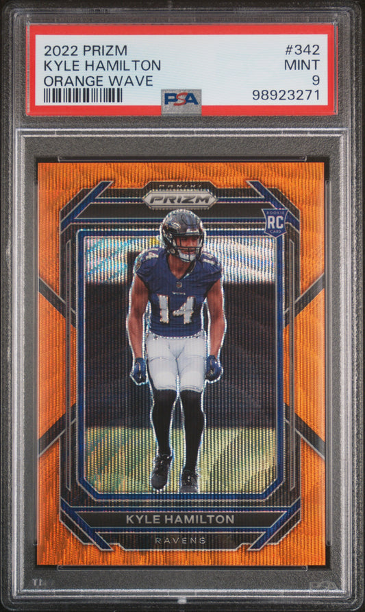 2022 Panini Prizm #342 Kyle Hamilton Orange Wave PSA 9
