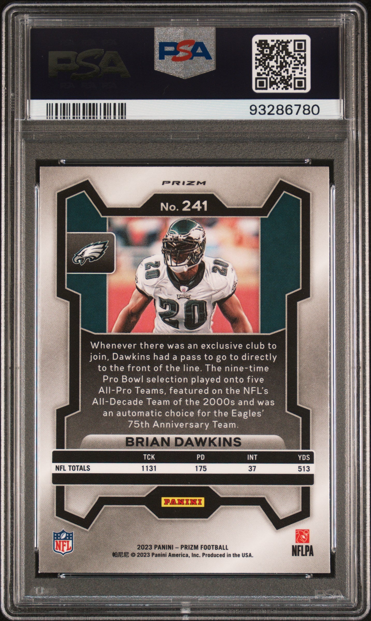 2023 Panini Prizm #241 Brian Dawkins Green Wave PSA 10