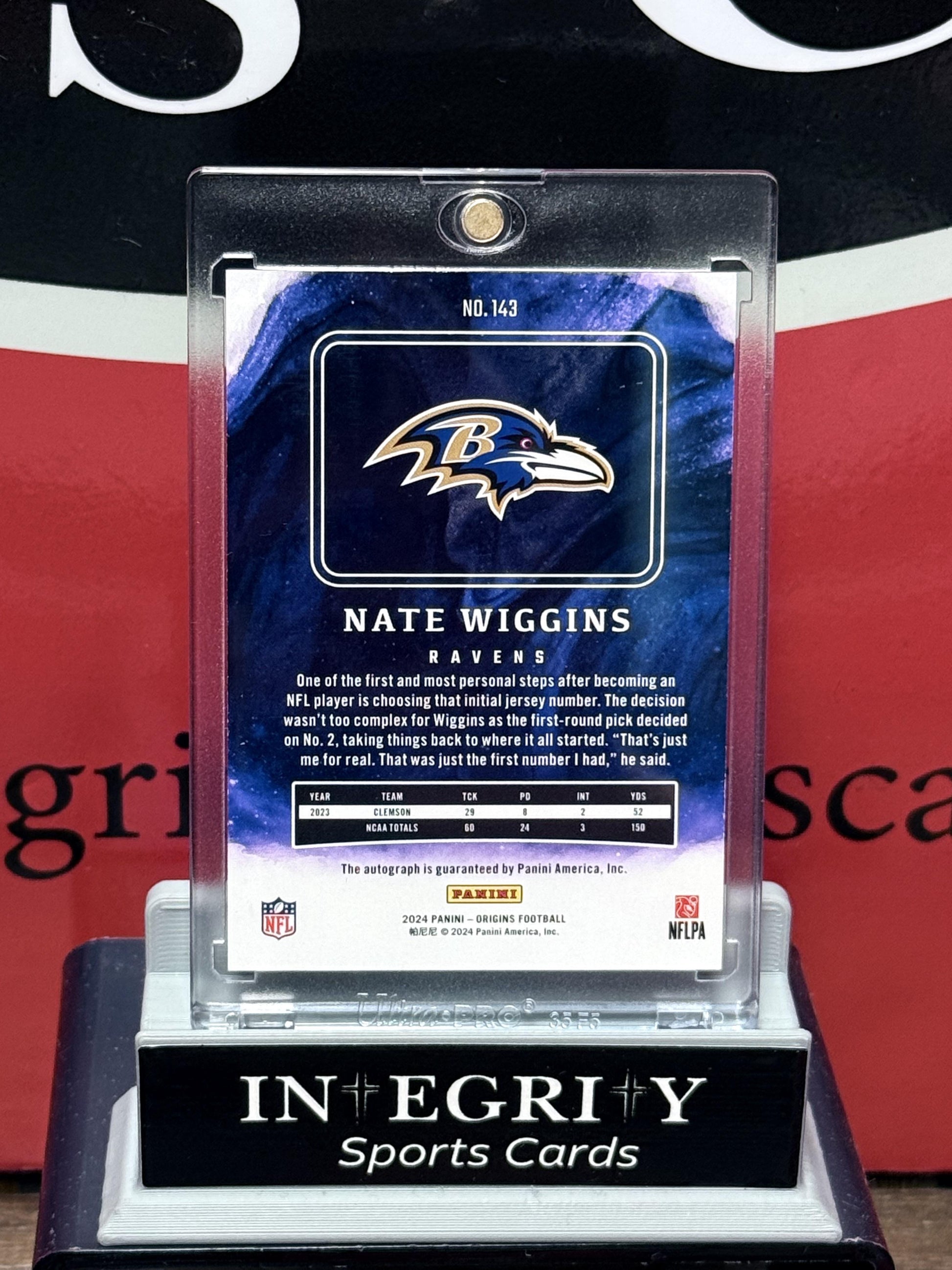 2024 Panini Origins Nate Wiggins RC Rookie Purple Auto 10/99 Ravens # 143