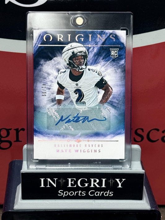 2024 Panini Origins Nate Wiggins RC Rookie Purple Auto 10/99 Ravens # 143