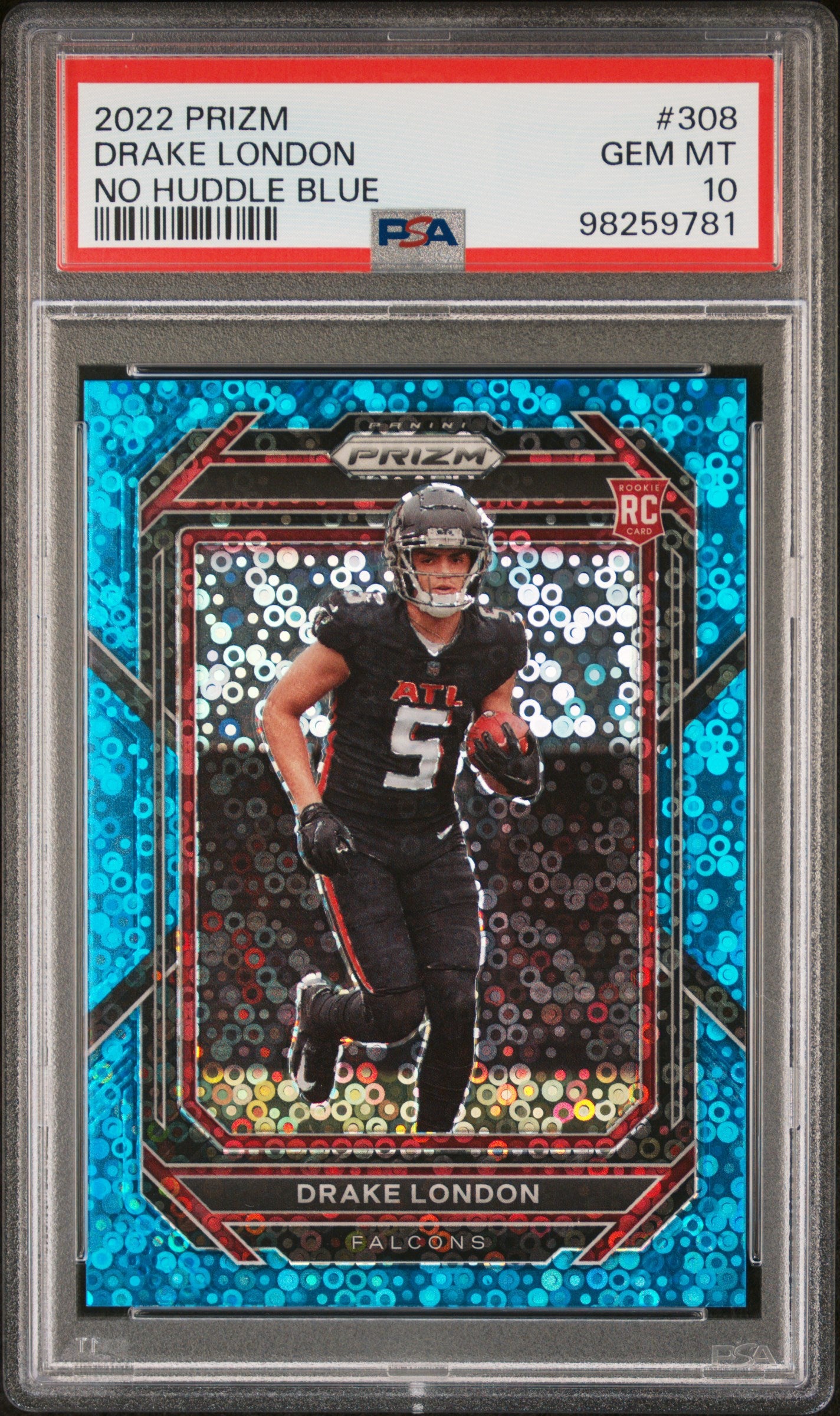 2022 Panini Prizm #308 Drake London No Huddle Blue PSA 10