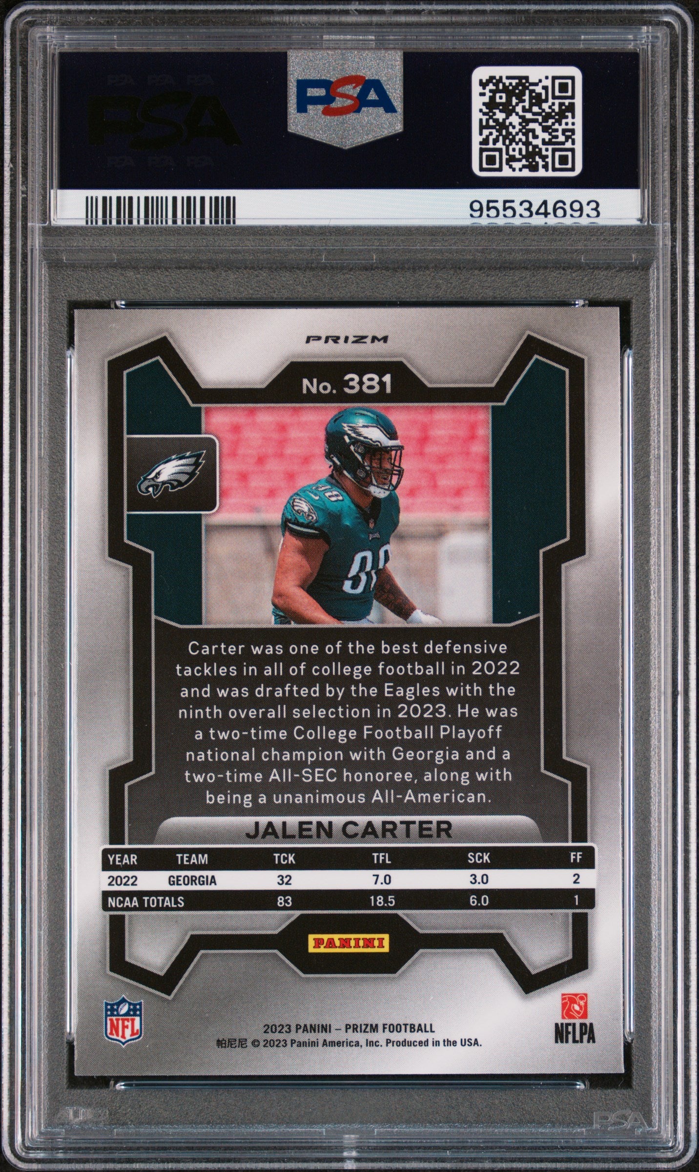 2023 Panini Prizm #381 Jalen Carter Purple Pulsar PSA 10