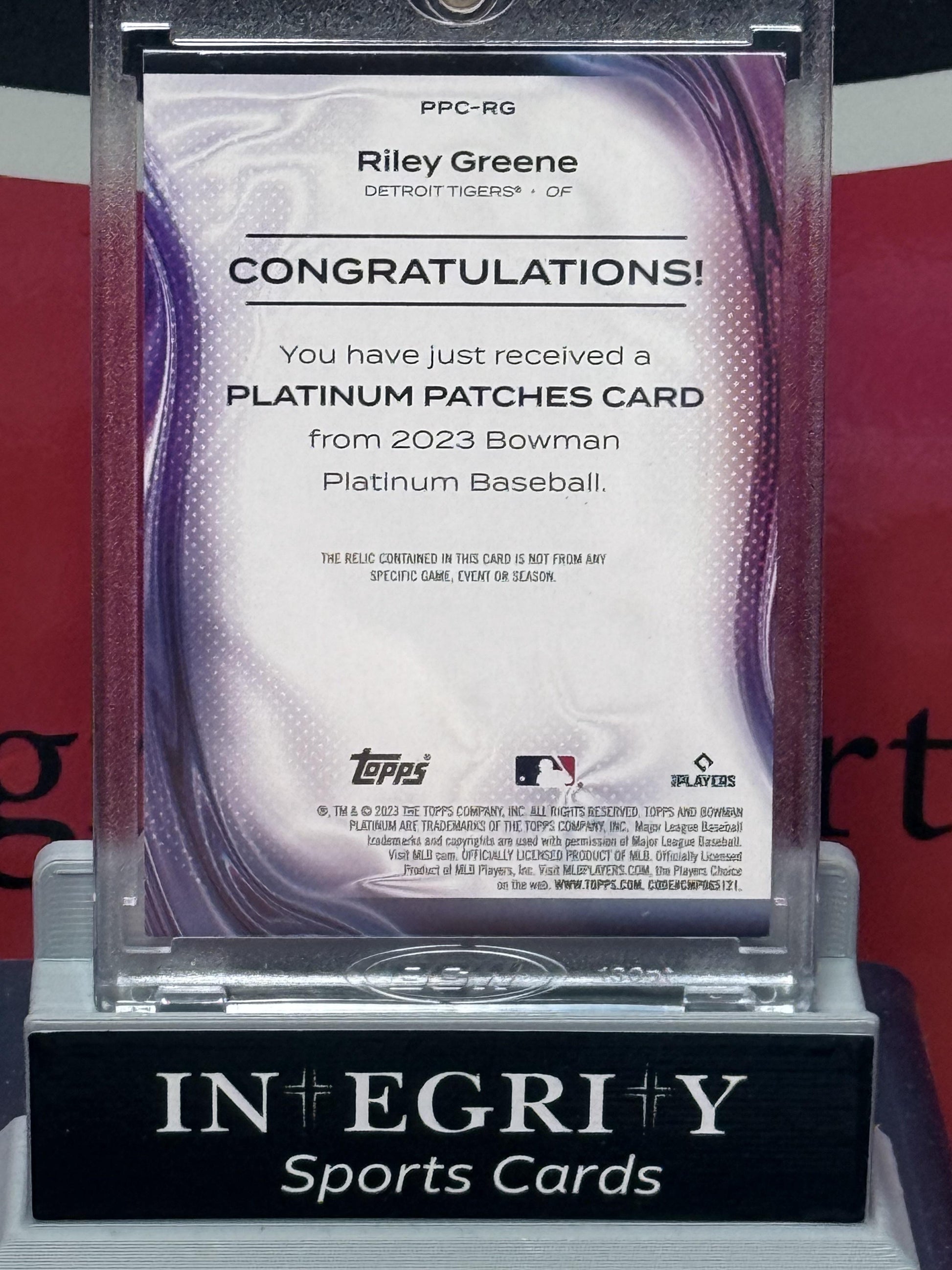 Bowman Platinum #PPC-RG Riley Greene Player Worn Platinum Patch/5