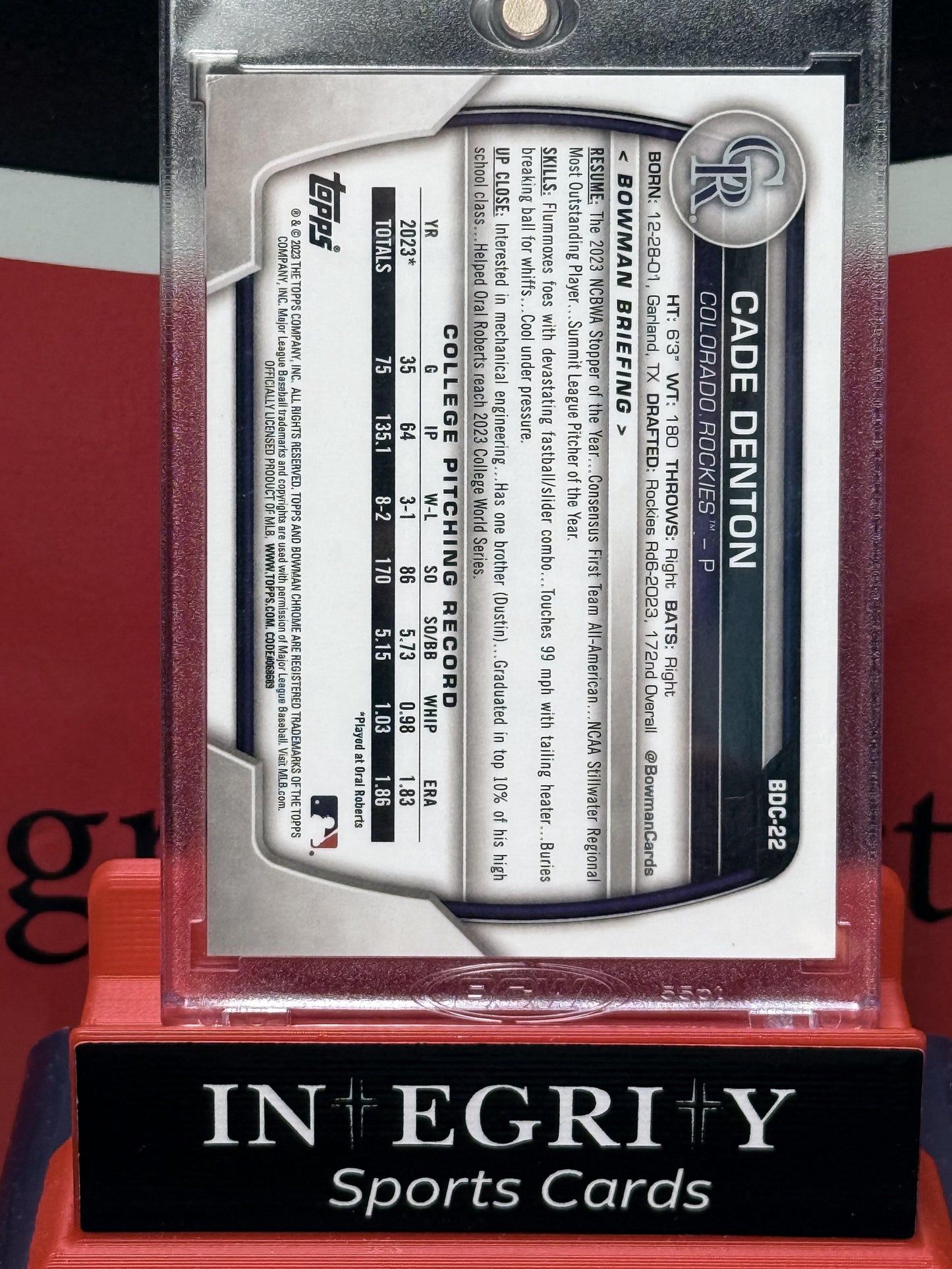Bowman Chrome Draft #BDC-22 Cade Denton Red/5