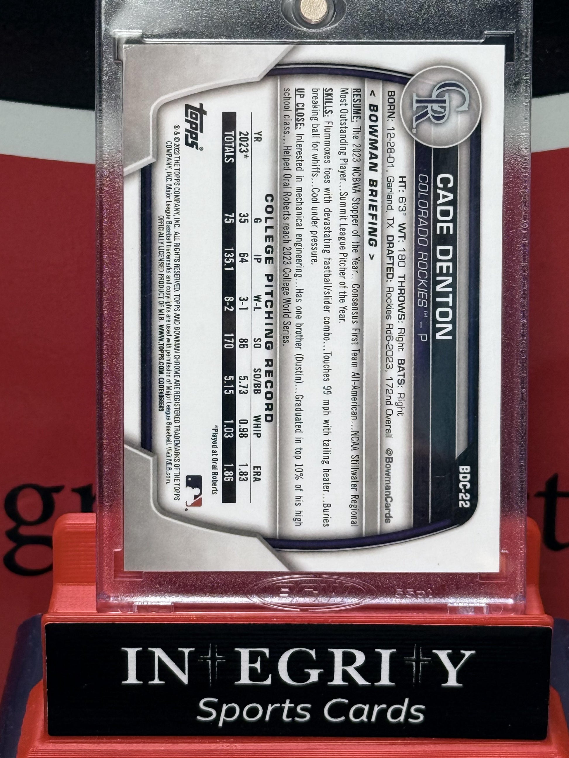 Bowman Chrome Draft #BDC-22 Cade Denton Red/5