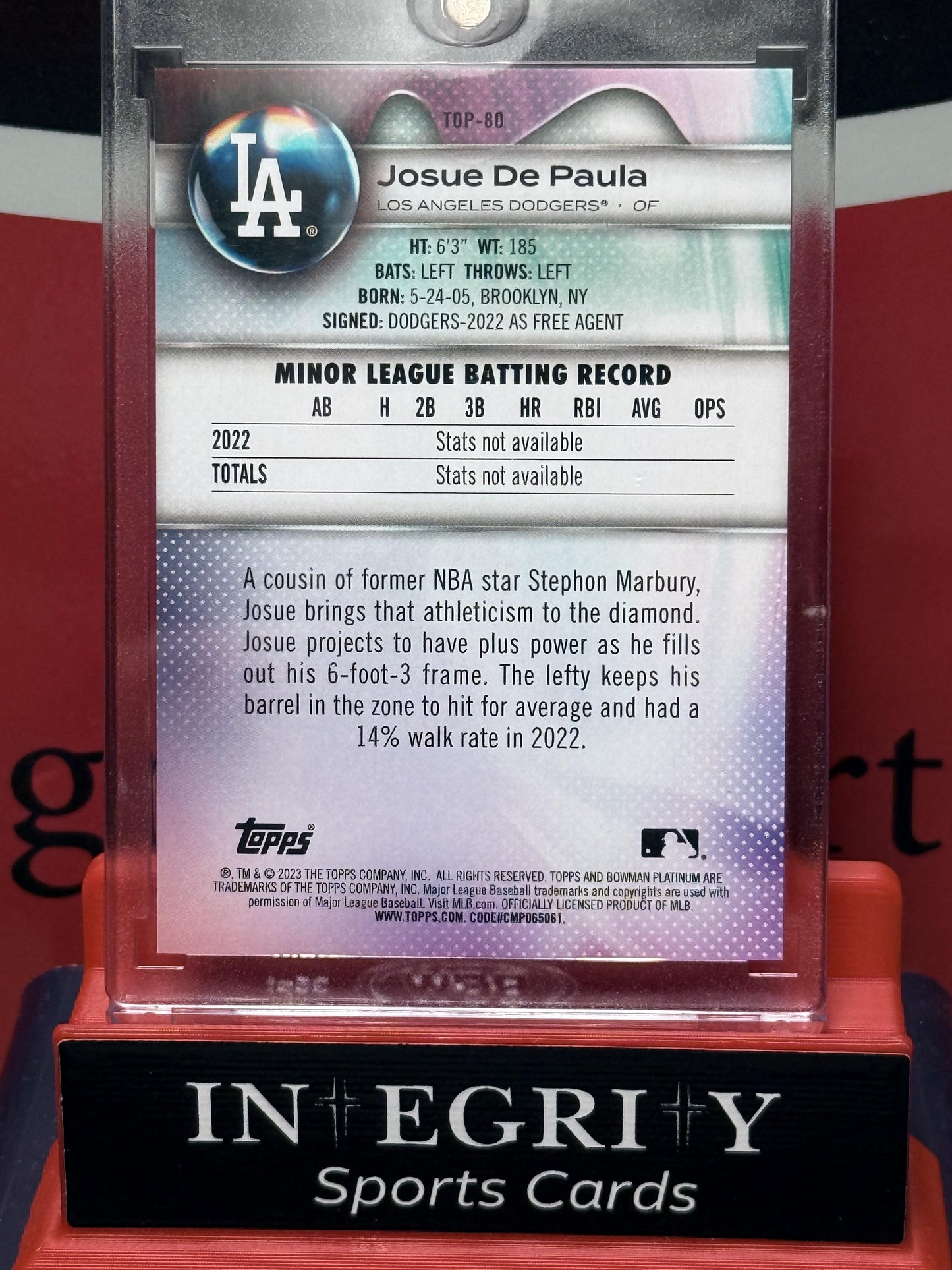 2023 Bowman Platinum #TOP-80 Josue De Paula Top Prospects Gold #/50