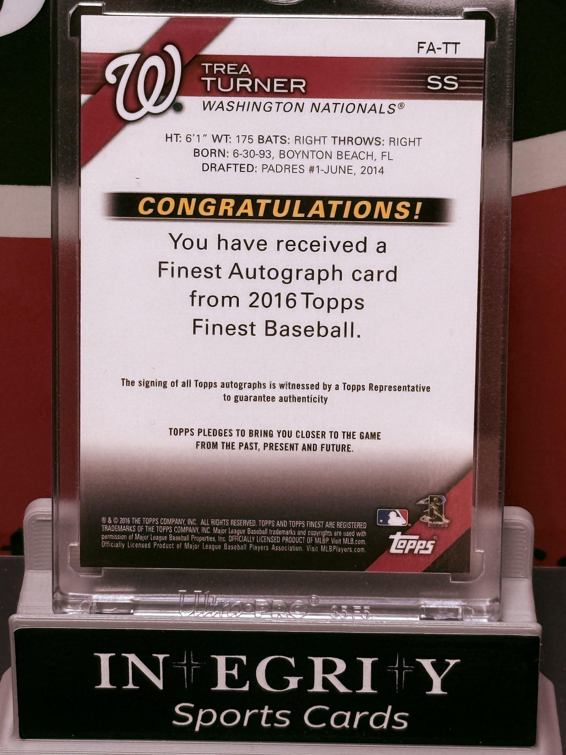2016 Finest #FA-TT Trea Turner Autographs